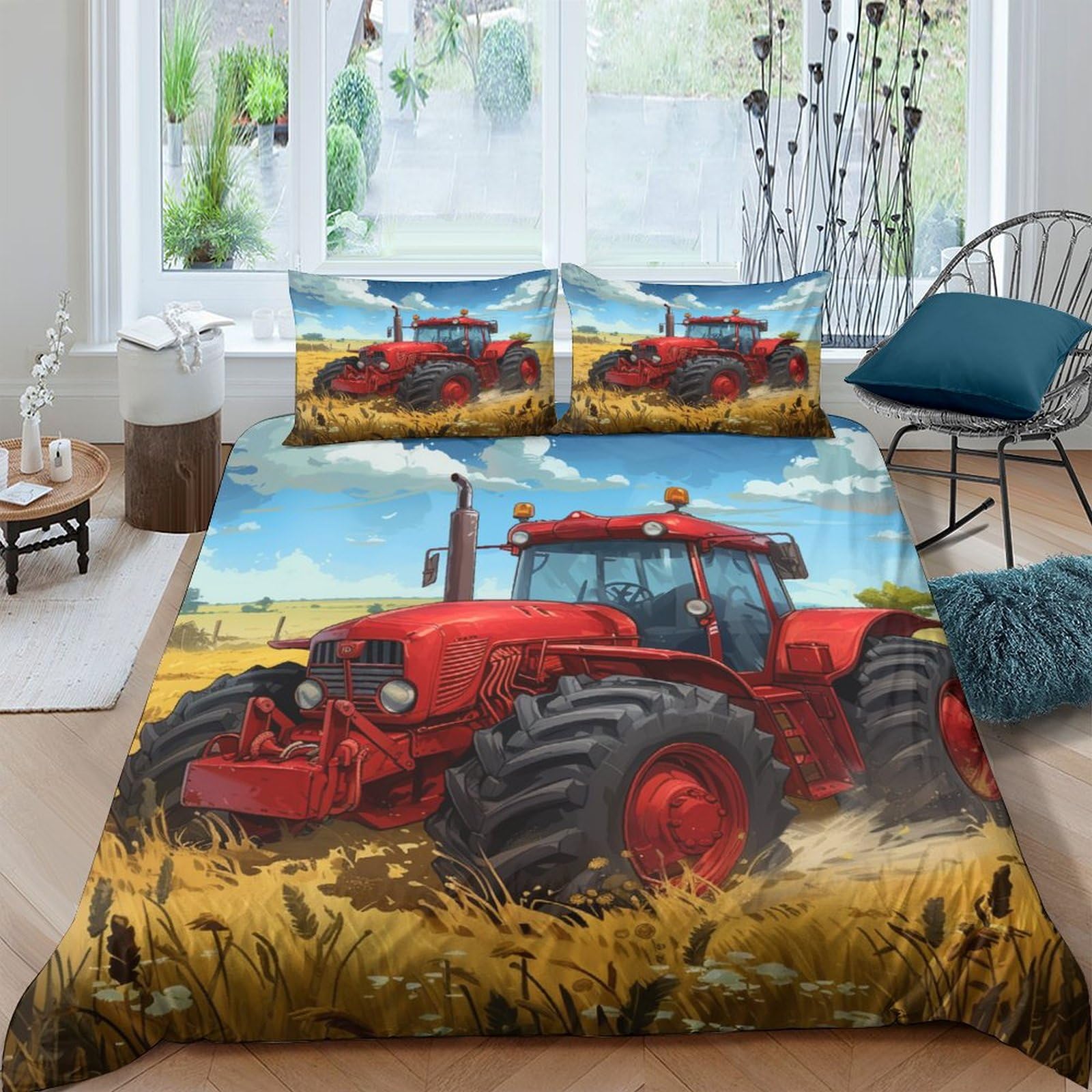 NRAOPEVVD Tractor Duvet Cover Set 3 PCS Hotel Quality Quilt Cover Bed Sets Bed Covers with Pillowcases with Zipper Closure Breathable Stylish Comforter Double（200x200cm）