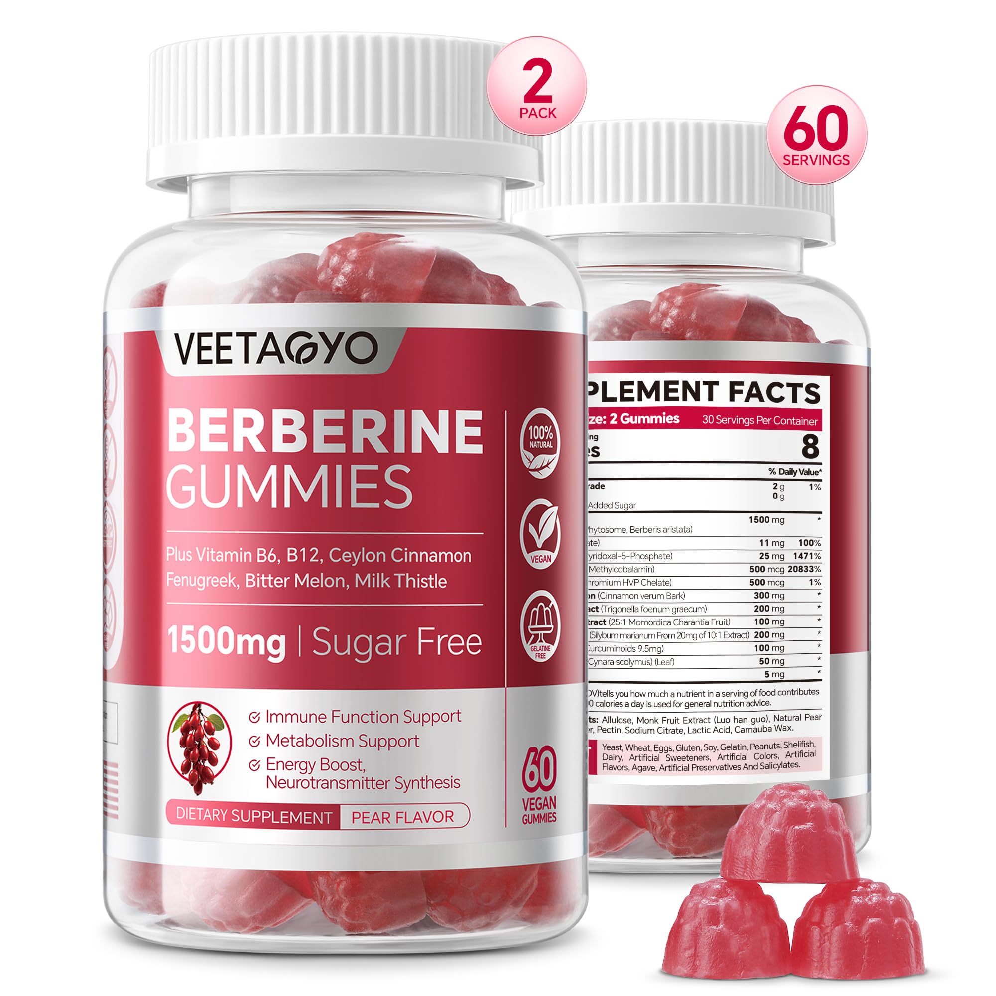 Buy VEETAGYO Berberine Supplement Gummies 1500mg,AMPK Activators with