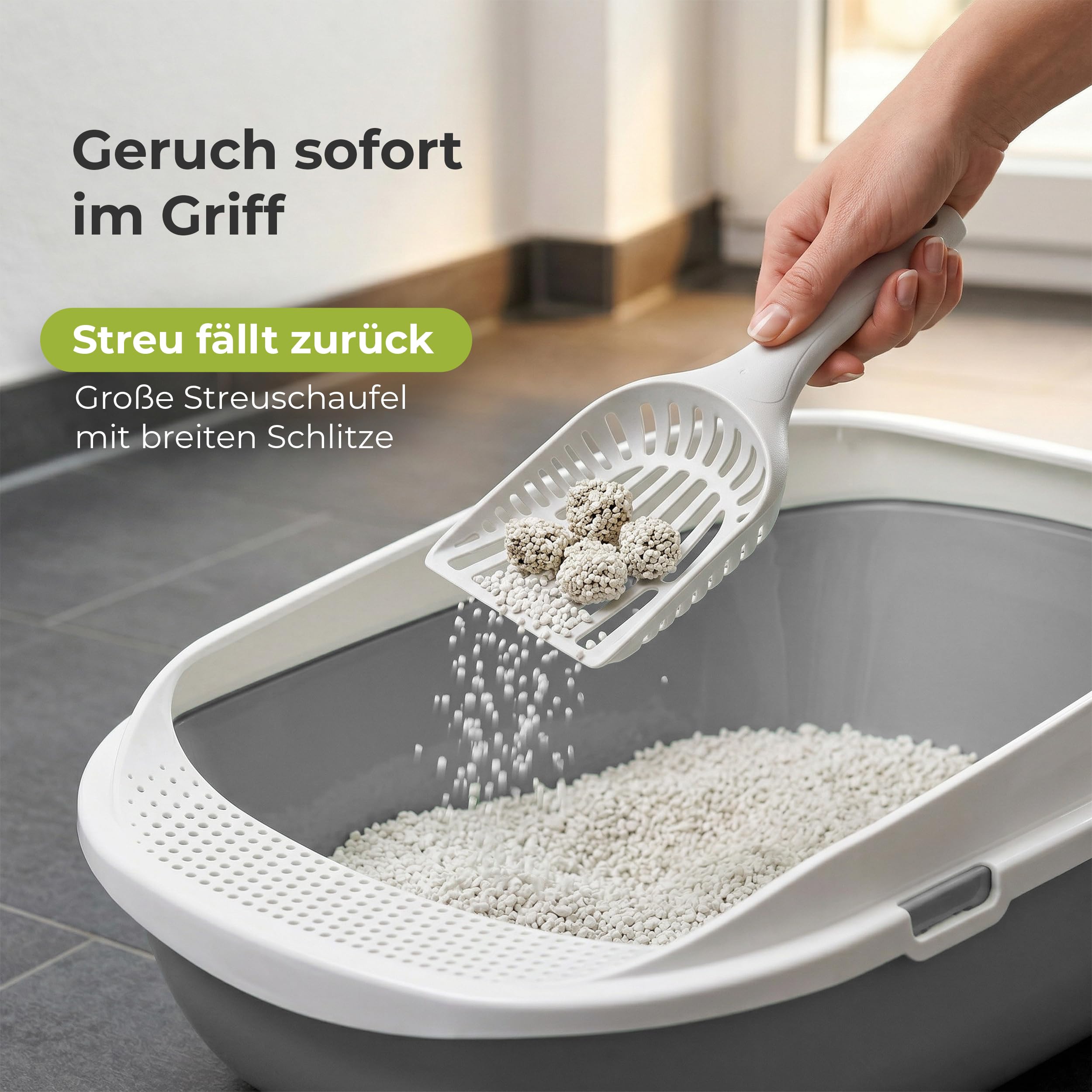Katzentoilette XXL Jumbo Schale 65 cm graubeige inkl. Schaufel