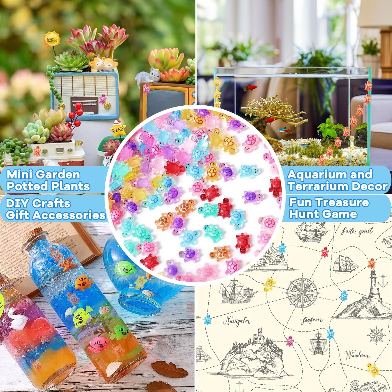 500Pcs Mini Resin Animals Set – Tiny Turtle Glow in the Dark Figurines with 2 B7000 Glue for Crafts DIY Projects Party Favors Fairy Garden Decor Activities Gifts - Plastic Turtles for Crafters - Image 5