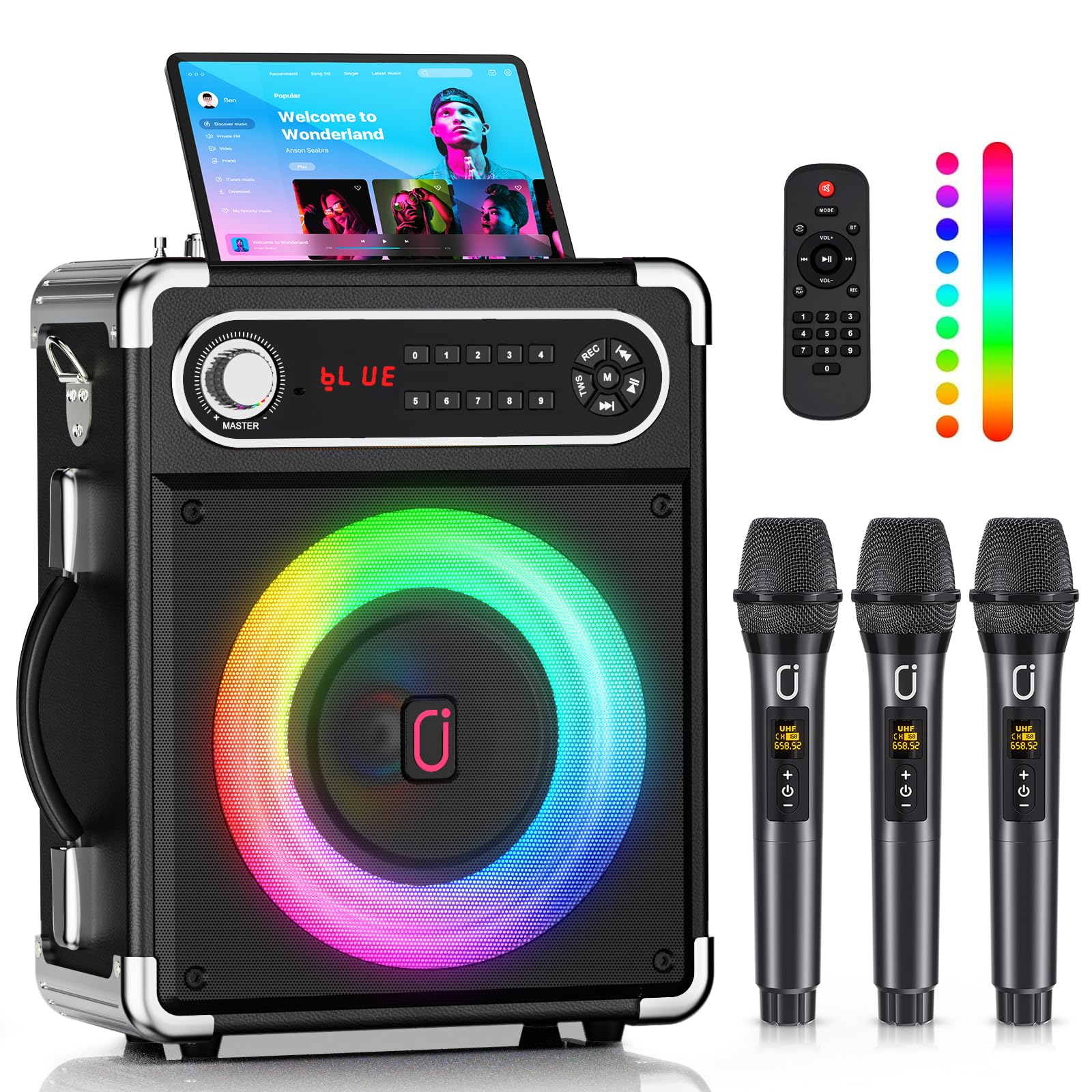 JYX Karaoke con 3 Microfono Wireless, 400W Cassa Bluetooth 5.3 Professionale Completo, Sistema PA Portatile Casse Karaoke con Microfono Supporto TWS/USB/TF/AUX/FM