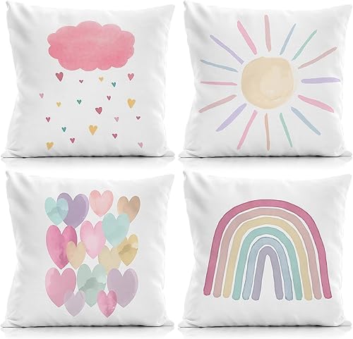 Juego de 4 fundas de almohada coloridas de 18 x 18 pulgadas, fundas de almohada de arcoíris, fundas de almohada para guardería, fundas de almohada