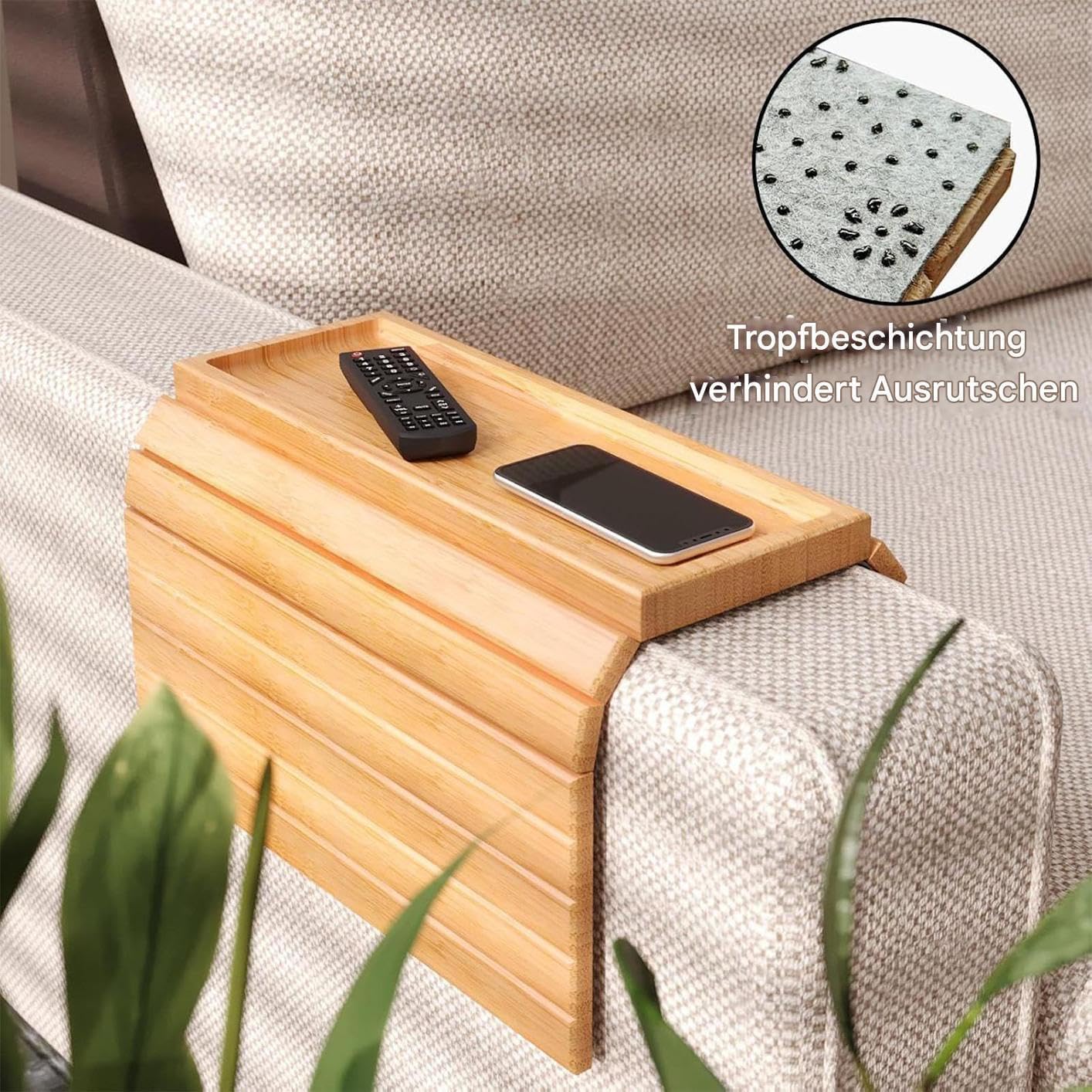 Bandeja de sofá con reposabrazos, diseño antideslizante, soporte para bebidas y mando a distancia/soporte para teléfono, accesorio de sofá reclinable, ideal para tazas de café y aperitivos