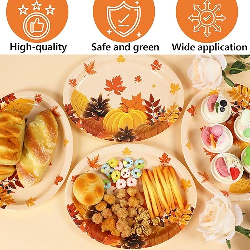 Miniatura 3 de 50 platos ovalados de papel para fiesta de otoño, grandes de 11 pulgadas, platos temáticos de hojas de otoño, bandeja de platos resistente con