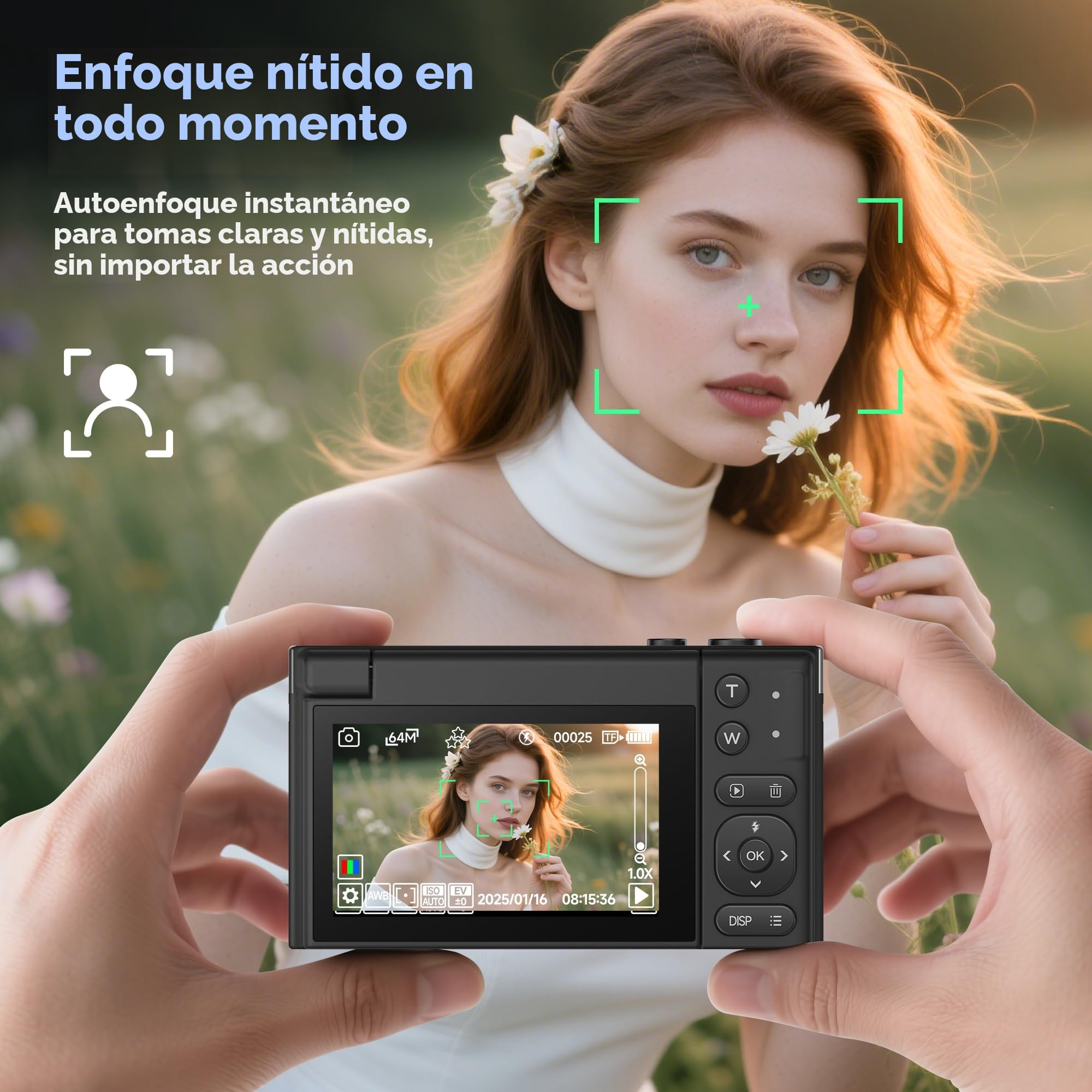 Camara de Fotos Digital 4K Profesional: Cámara Digital con Pantalla Abatible 180° - Camaras Compacta con 32GB Tarjeta - 16X Zoom Camara para Principiantes Niña Niños Chico - Negro YYZA9