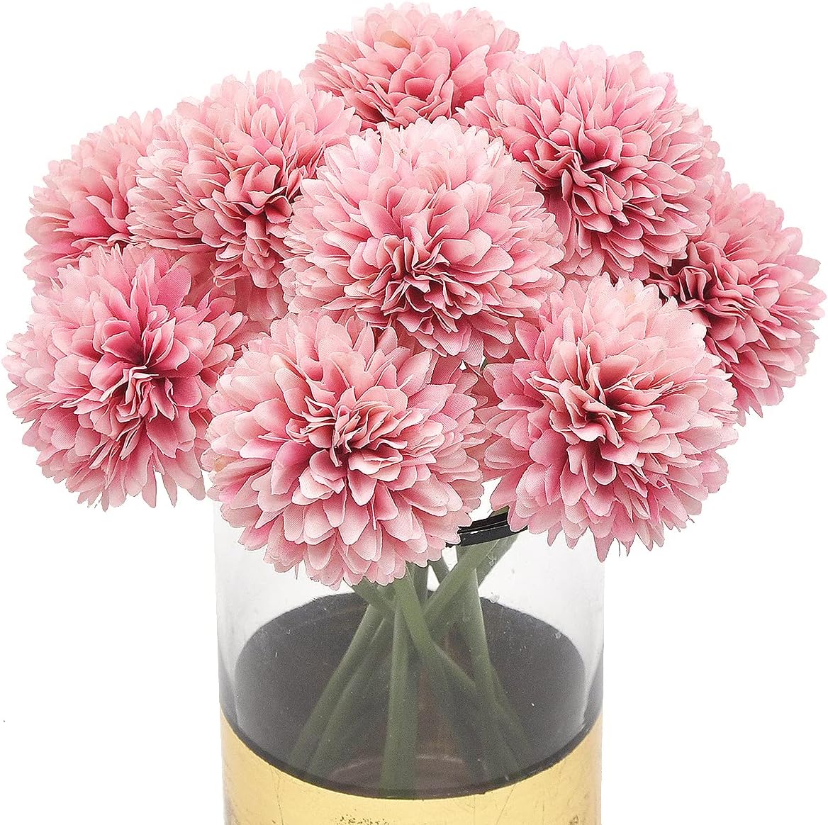10Pcs Artificial Fake Flower Plants Silk Chrysanthemum Ball Hydrangea Arrangements Wedding Bouquets Decor Home Kitchen Garden Party Table Floral Centerpieces DIY(Dark Pink)