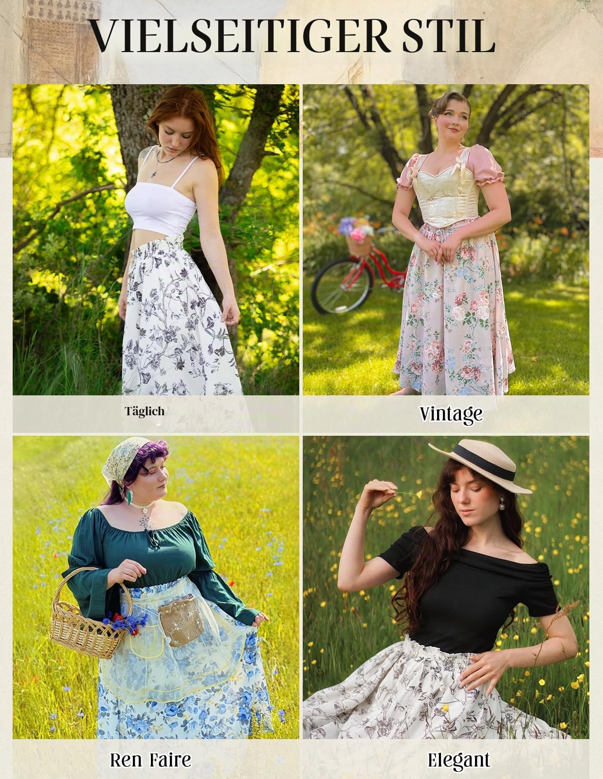 Scarlet Darkness Viktorianischer Maxirock für Damen, Sommer, Blumenmuster, langer Rock mit Taschen
