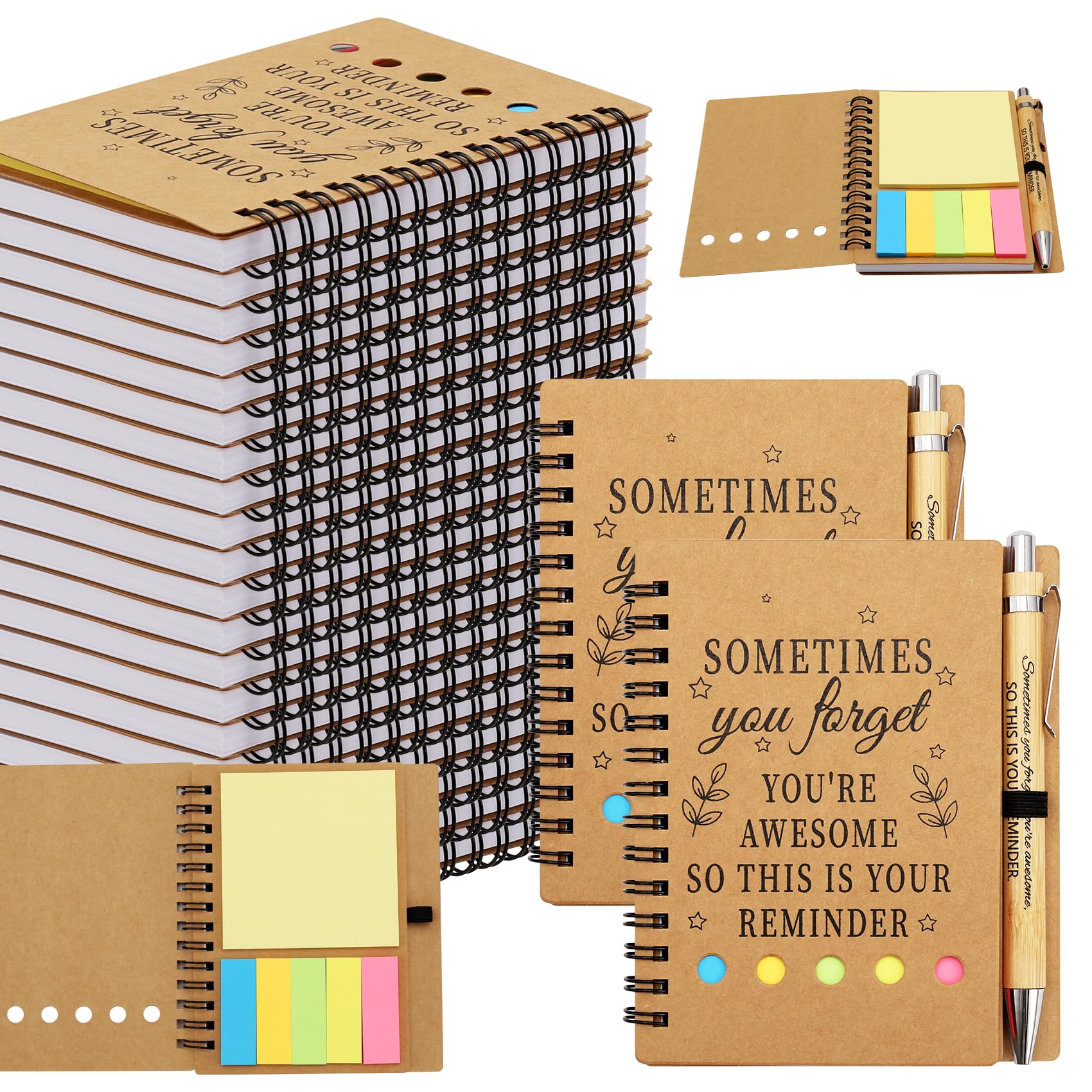 Yocdunm 20 Set Inspirational Spiral Notebook Sets Bulk Include 20 Motivational Notebook 20 Bamboo Ballpoint Pens Motivational Thank You Gift for Employee Nurse Women Team Coworker