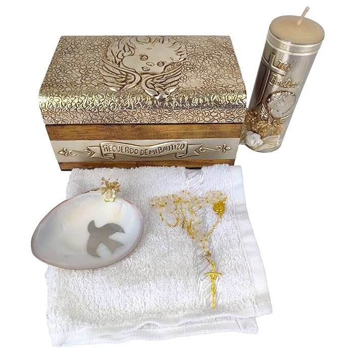 Buy Baptism Candle Set for Boys and Girls in Premium Decoration Box with Towel, Rosary and Shell