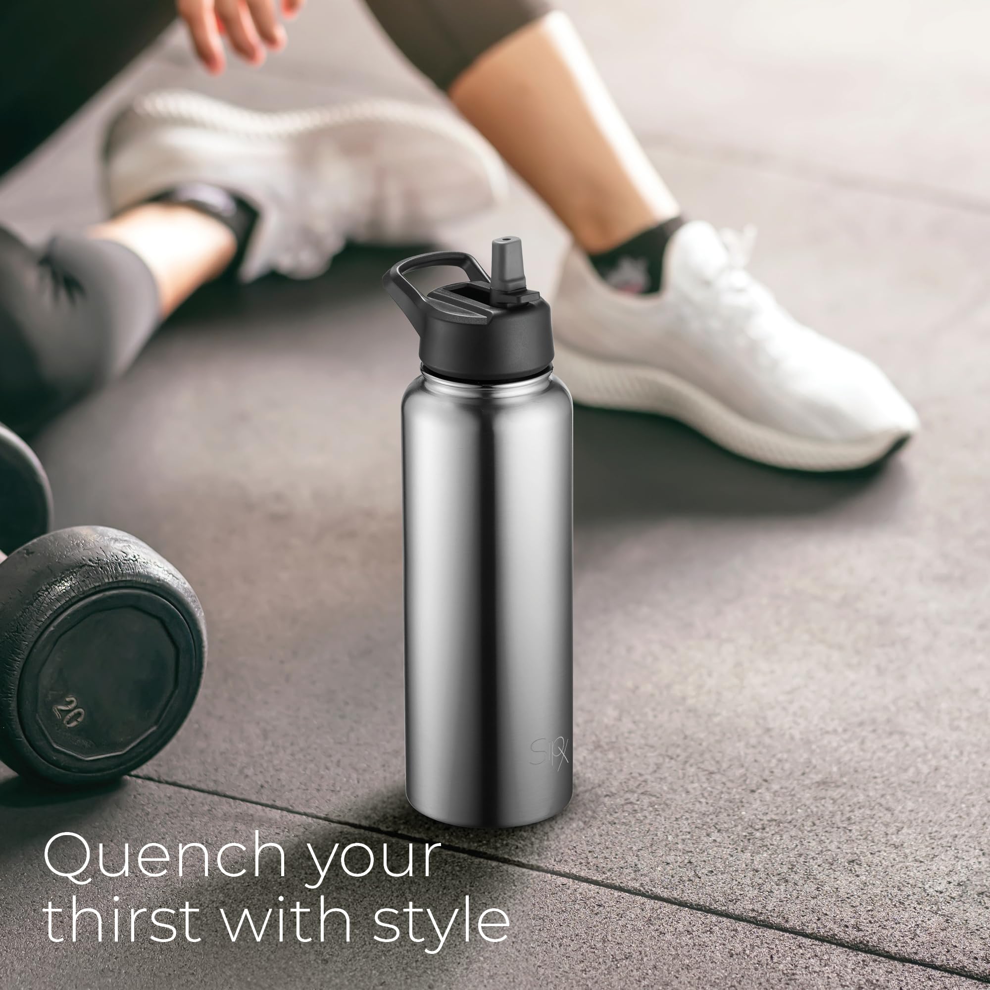 SipX™ 3-fach isolierte Edelstahl Trinkflasche 1,134.0 g mit 3 Deckeln, BPA-Frei, wiederverwendbare isolierte Wasserflasche hält 24 Stunden kalt, Metall-Wasserflasche aus nachhaltigem Material für