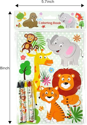 Miniatura 3 de TINYMILLS Animal Friends - Libros para colorear para niños con 12 libros para colorear y 48 crayones para bolsas de golosinas, surtido de animales,