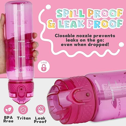 Miniatura 4 de OLDLEY Botella de agua para niños de 17 onzas para la escuela, motivacional con popote de silicona, Tritan a prueba de fugas, sin BPA, reutilizable
