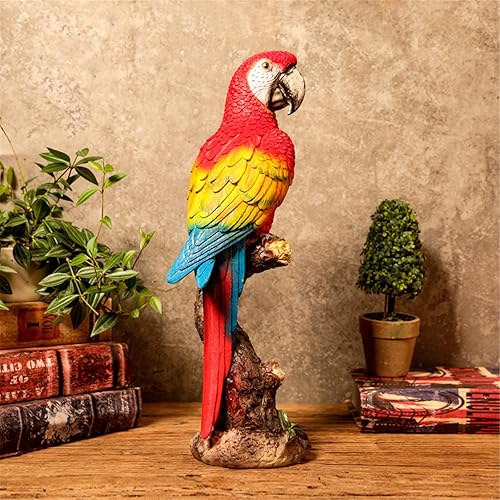 Estatua de loro en tocón, estatua de loro de guacamayo, estatuas de jardín, figuras de loro de resina, esculturas de aves tropicales realistas para