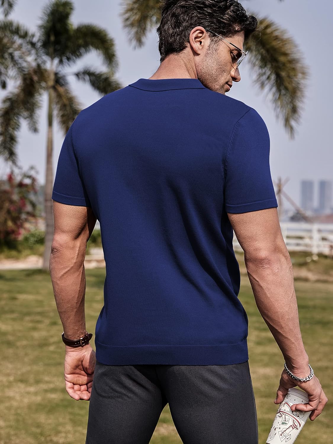 RQP Mens Zipper Polo Shirts Knit Casual Shirts Short/Long Sleeve,Stretch Slim Fit Golf Shirts,Soft Pullover - Image 3