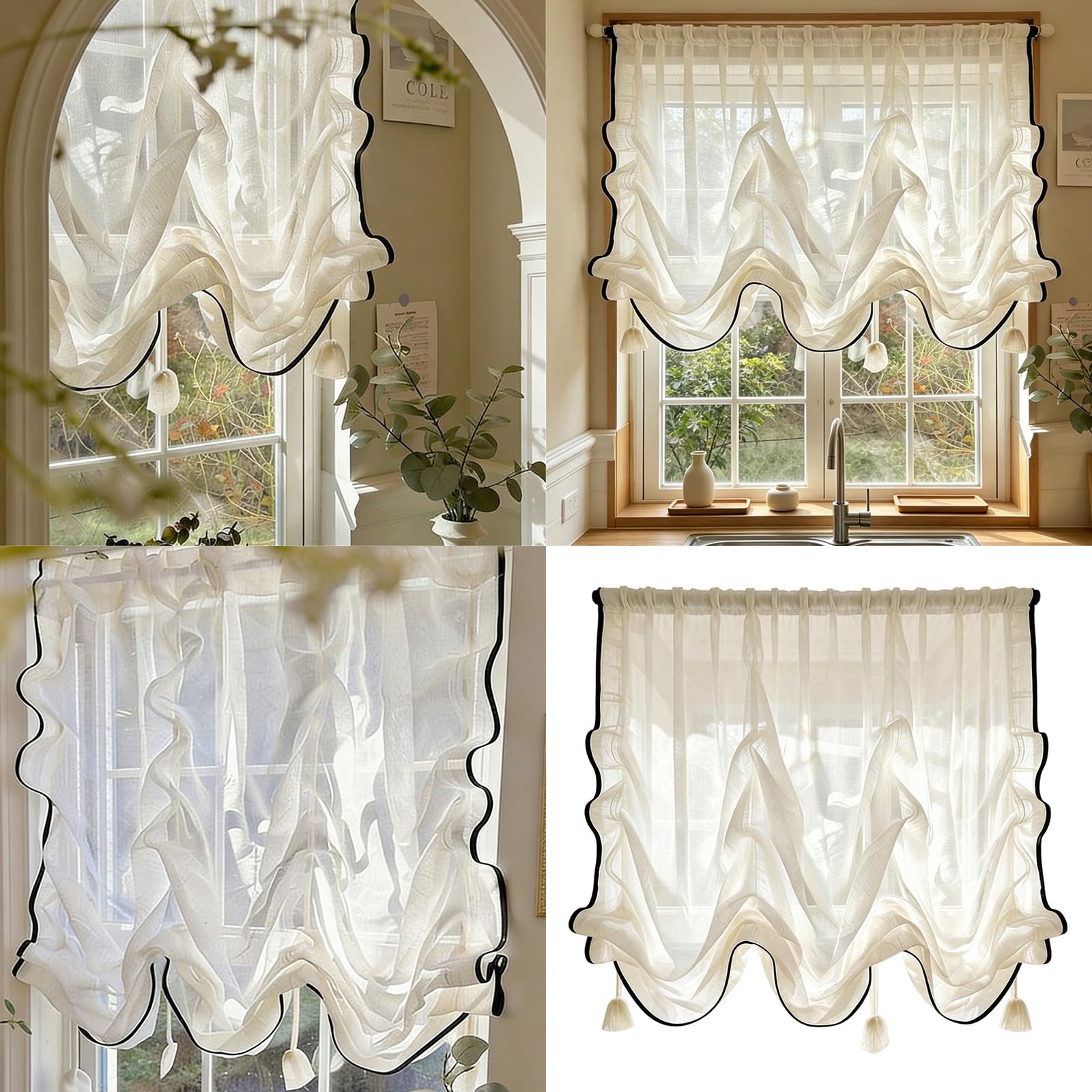 Cortina de amarre para ventana de cocina con barra, 2 metros y 1,6