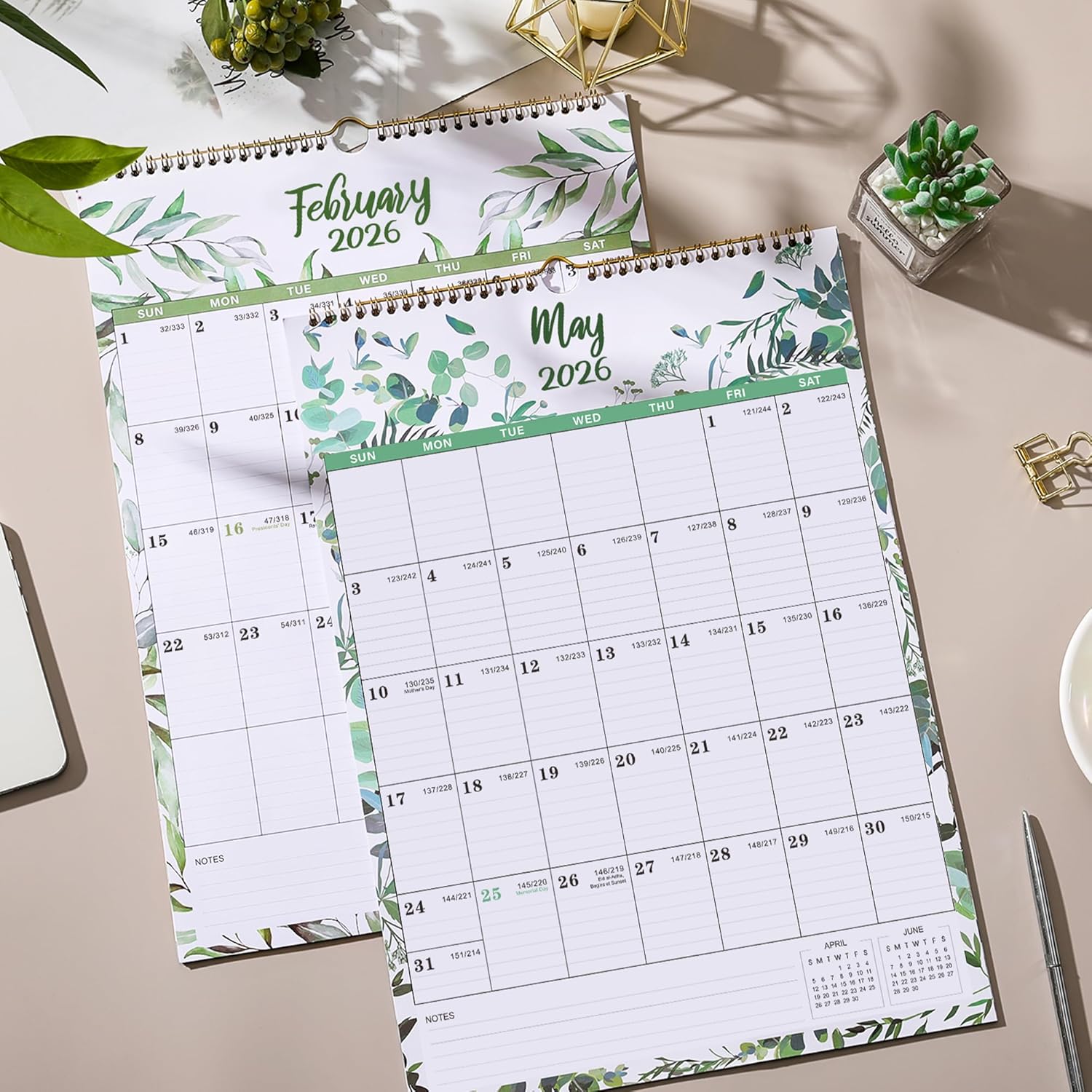 2026 Calendar - 2026 Wall Calendar, 12 Monthly Wall Calendar 2026 from January 2026 - December 2026, 12 x 17, Twin-Wire Binding   Hanging Hook   Ruled Blocks   Thick Paper with Julian Dates - Floral