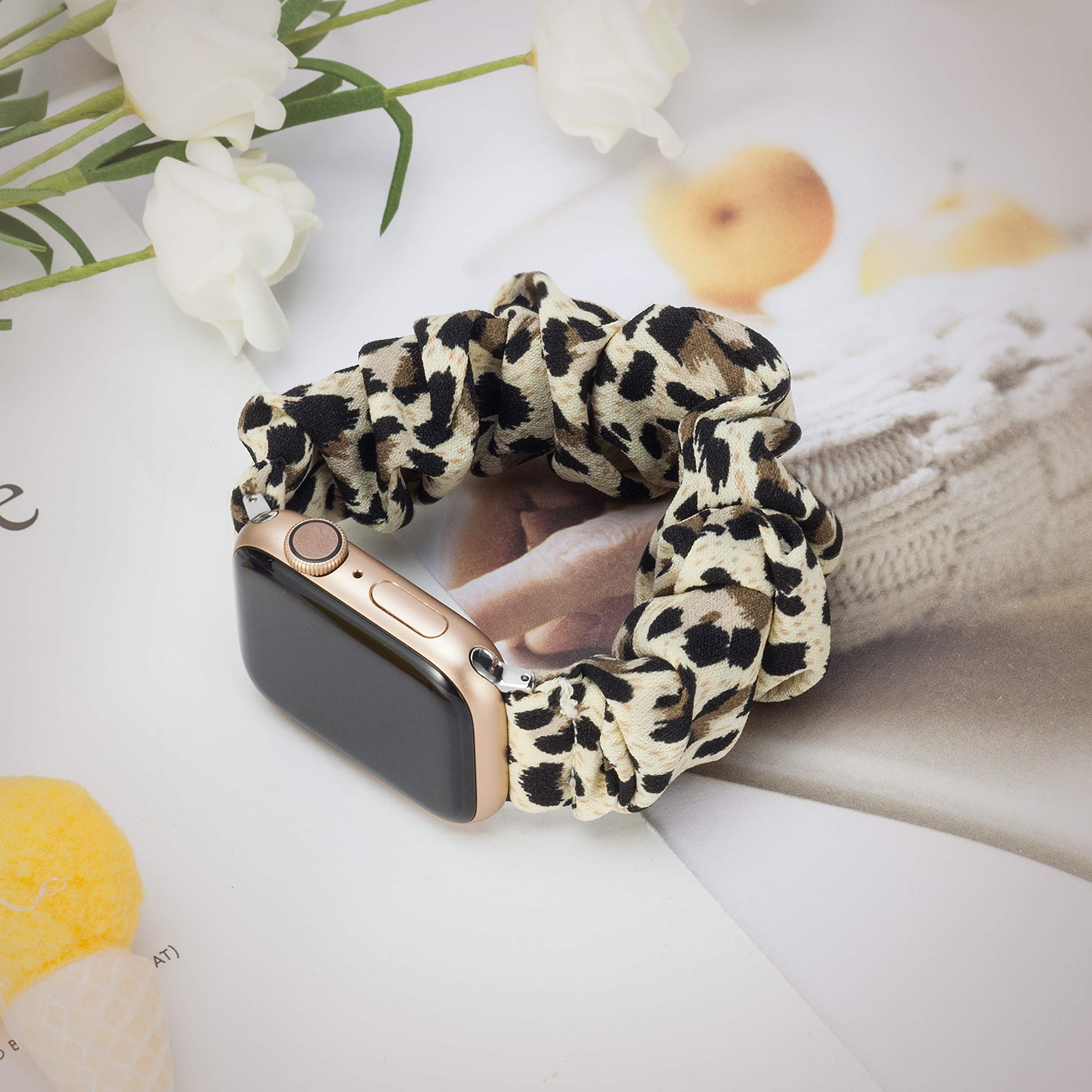 Apple Watch Cloth Scrunchie Pattern Elastic Printed Fabric Wristbands Compatible with Scrunchie Apple Watch Band 41mm 40mm 38mm  main image 2