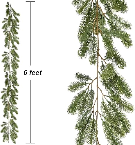 Miniatura 2 de Lvydec Guirnalda de pino de Navidad, guirnalda de vegetación de Navidad de 6 pies, agujas de pino realistas, hojas de ciprés para mantel de