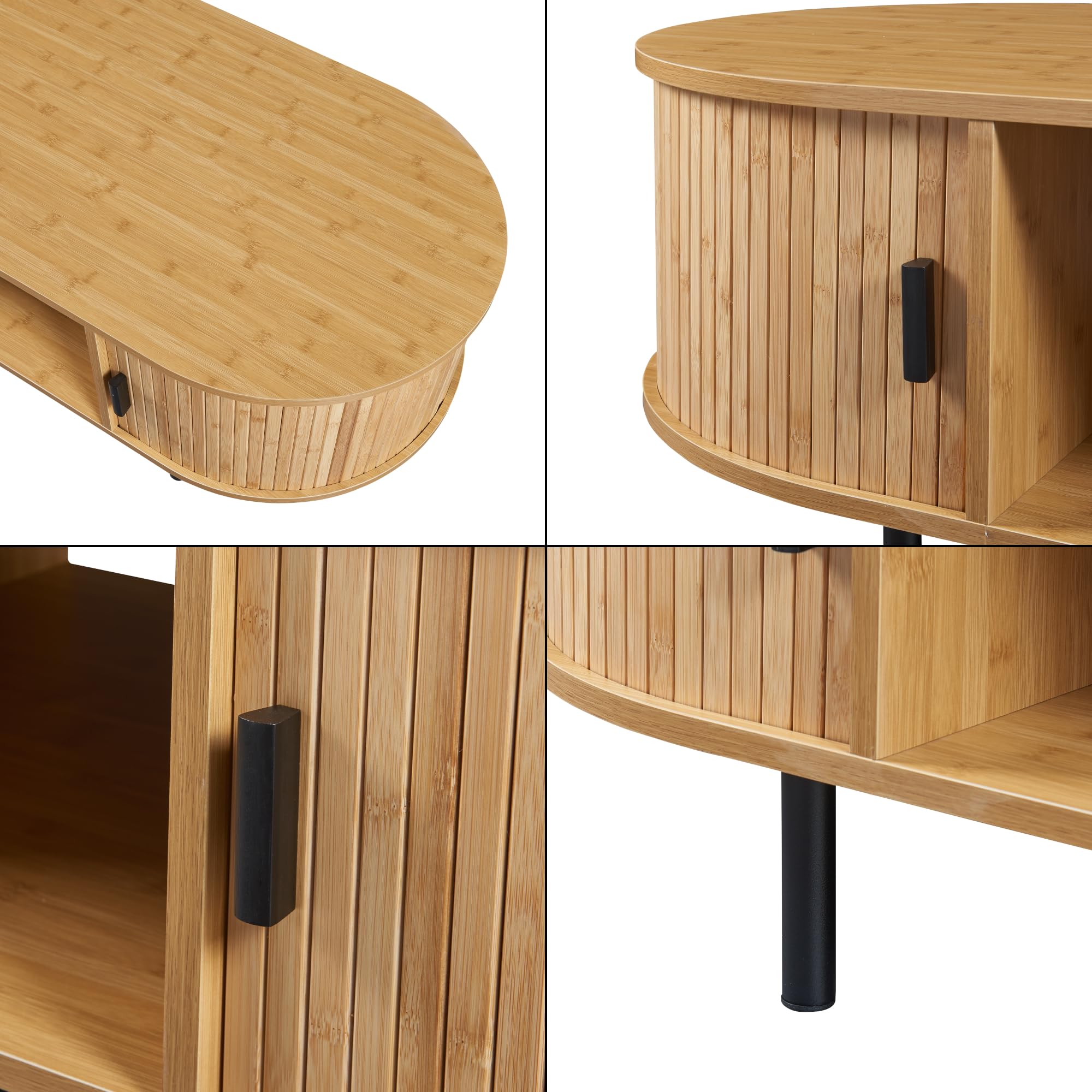 [en.casa] Couchtisch Tvedestrand Wohnzimmertisch mit 2 Schiebetüren mit Metallbeine Sofatisch mit Stauraum 120 x 55 x 40 cm Natur