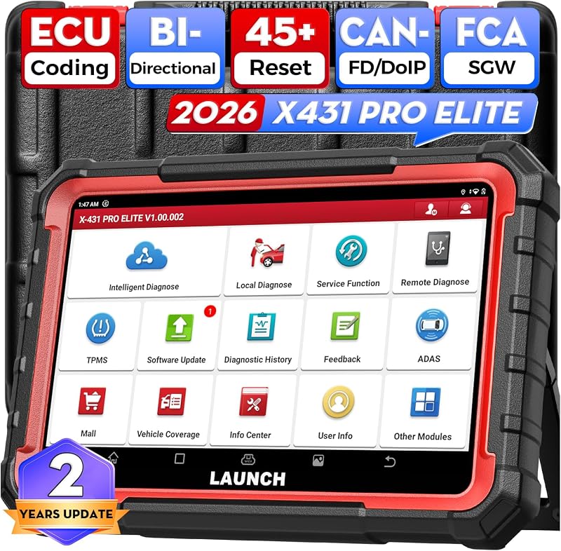 LAUNCH X431 Pro Elite OBD2 Diagnosis Coche Multimarca, Diagnóstico Avanzado de Todo el Sistema Bi-direccional Maquina Diagnosis Coche, 45+ Azzerare, Codificación ECU, CANFD & DoIP, Guiada V.A.G.