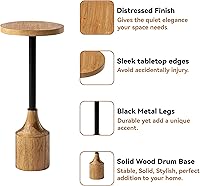 Vista 5 de COZAYH Mesa auxiliar de pedestal de granja, mesa de bebida de madera rústica con base, mesa redonda de Martini para espacio pequeño, sala de estar
