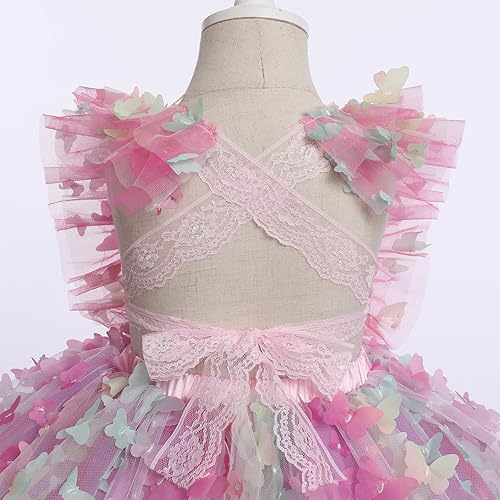 Miniatura 5 de IDOPIP Vestido de tutú de mariposa para bebé, sin mangas, sin espalda, de encaje, princesa, vestido de fiesta de cumpleaños con diadema