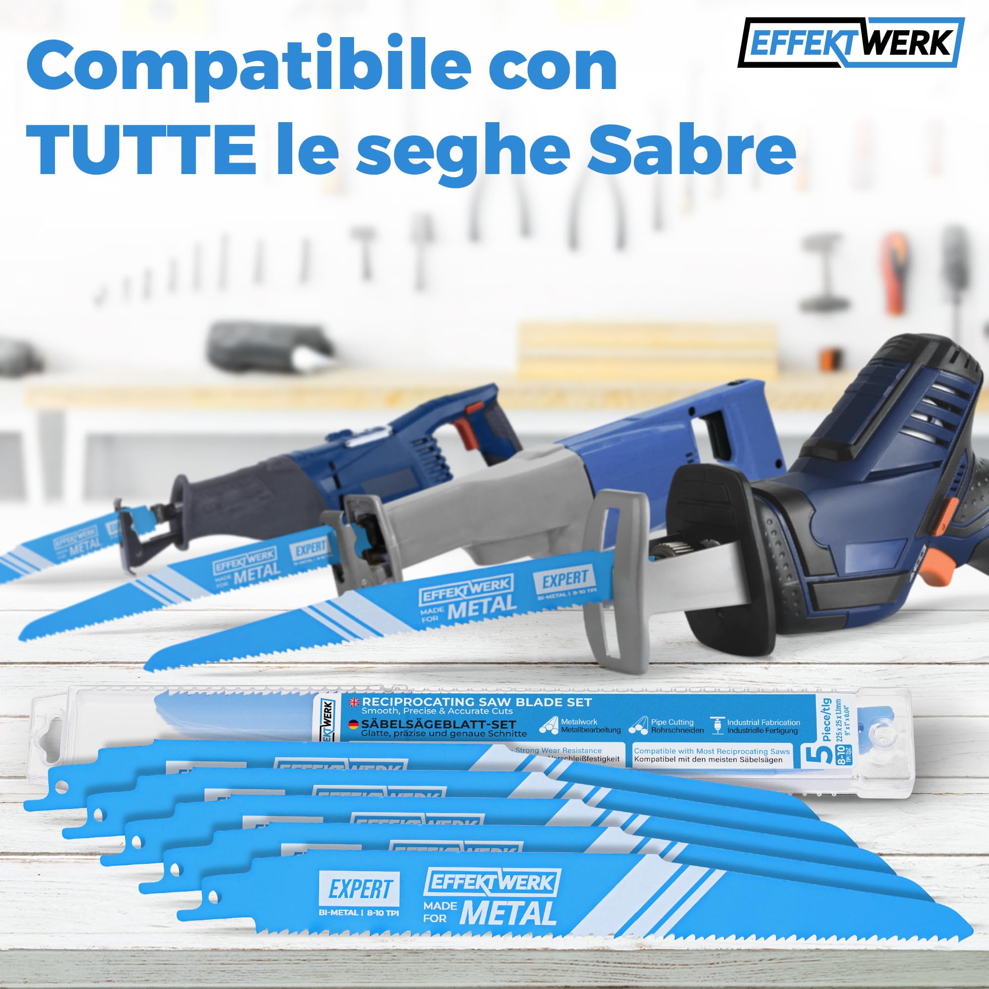 Lame per seghetto alternativo per metallo - 5 pezzi - Set di lame per seghetto alternativo per taglio di metallo da 9"/225 mm - Acciaio bimetallico - 8-10 TPI (denti per pollice)