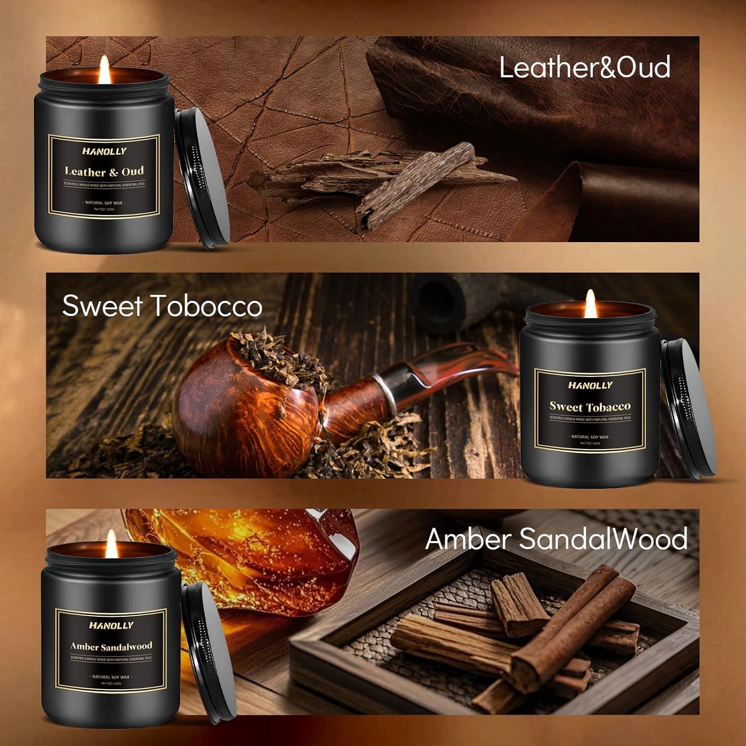 Mens Scented Candle Gift Set, 6 Pack Candles for Men,Gifts for Dad & Father, Soy Candles for Home Scented, 42 oz Long Lasting Aromatheraspy Candle, Maculine Manly Jar Candle Kit