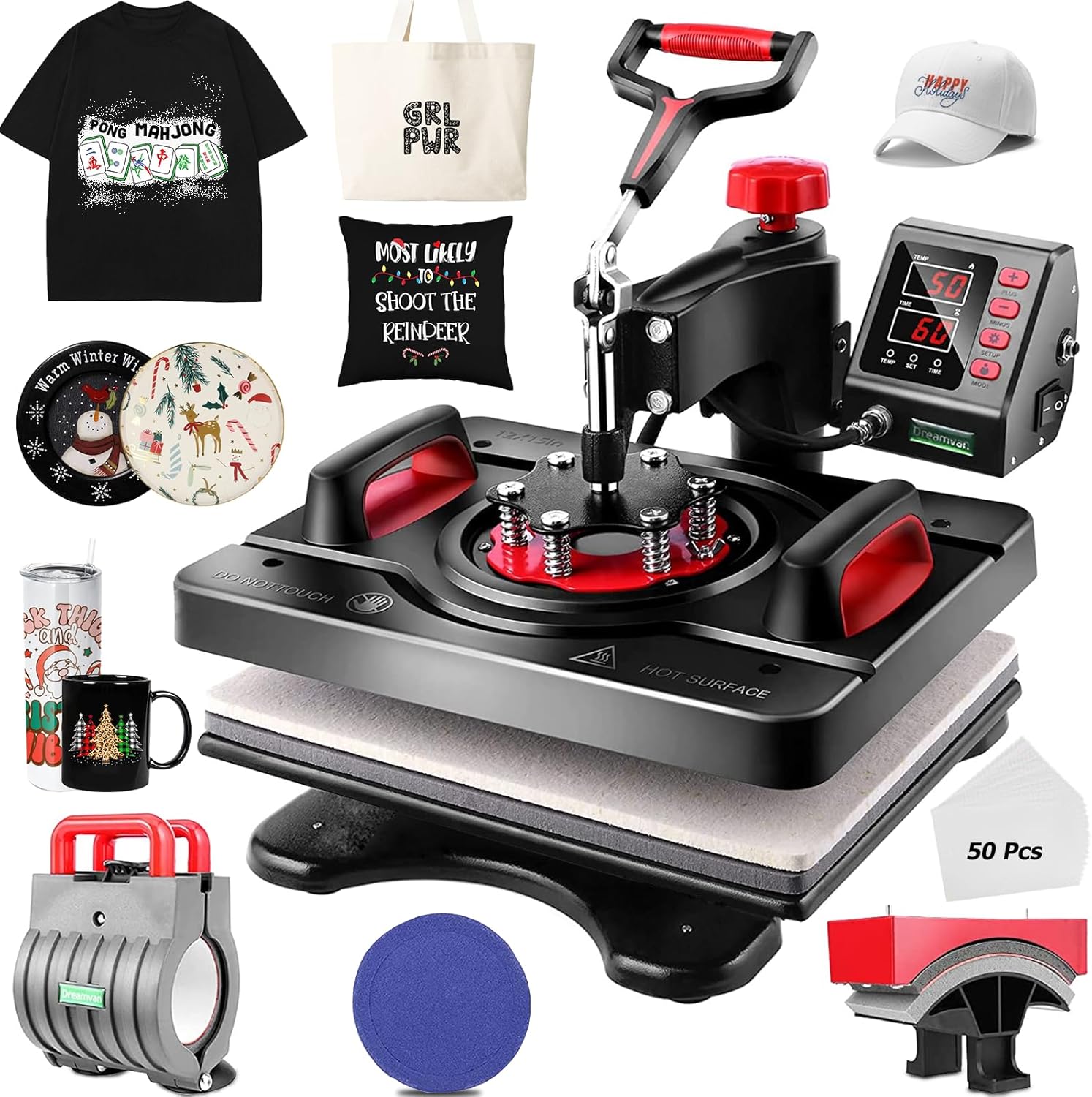 Prensa de Calor AKEYDIY 5 en 1, 12x15 para Camisetas, Gorras, Tazas