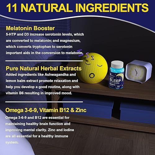 Miniatura 6 de Melatonin 3mg 15mg for The Whole Family with Ashwagandha, 5-HTP, Lemon Balm, Magnesium, B12, B6 Chewable & Low Sugar - for Healthy Rest Cycle, Deep