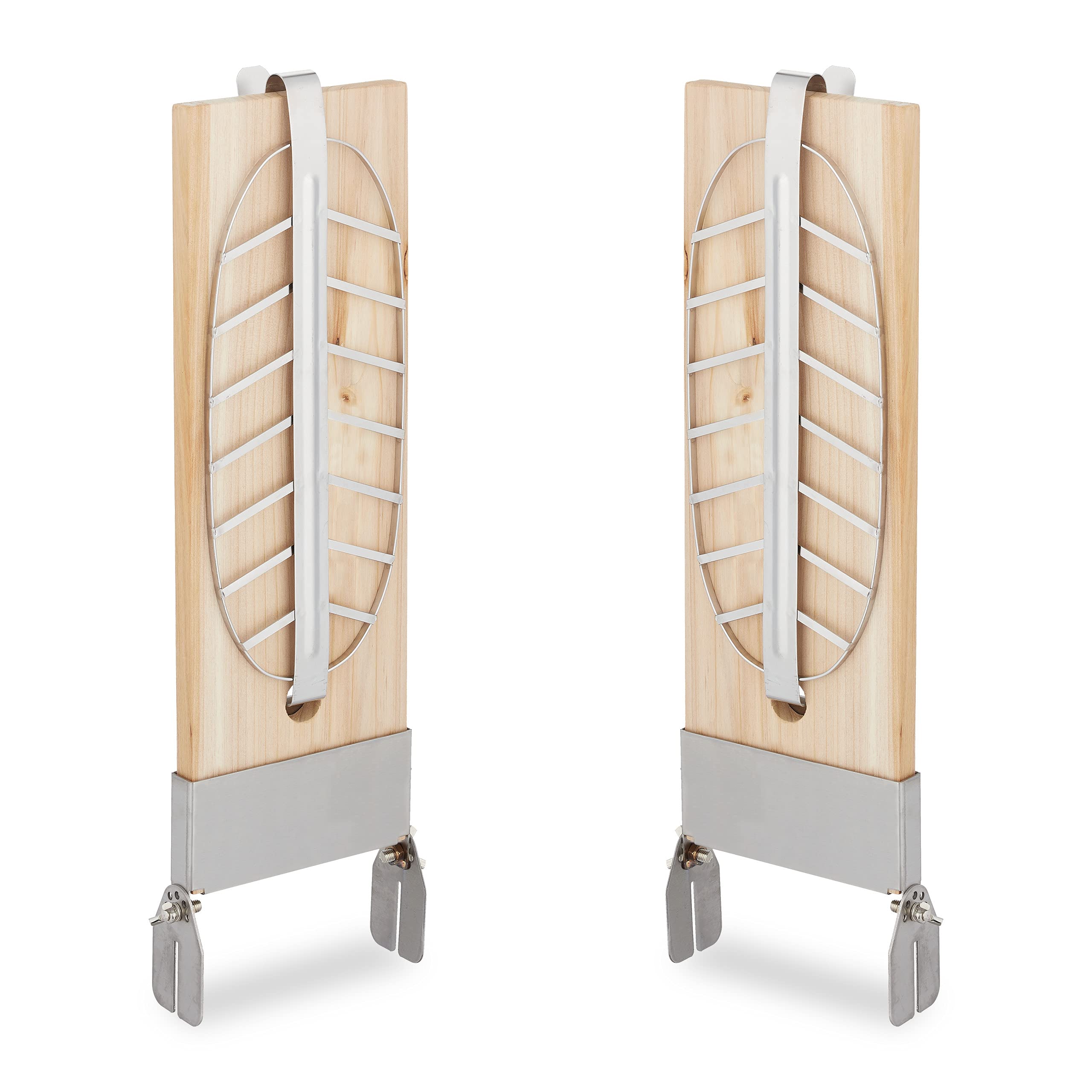 Relaxdays Tablas Asar Salmón, Set 2, Madera Cedro, Soporte Reclinable Acero Inoxidable, Ahumador, 57x20x5,5 cm, Natural