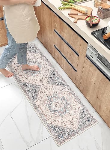 Miniatura 5 de Alfombra de pasillo para interiores, alfombra de pasillo lavable con parte trasera de goma, 2 x 6 pies, suave lana sintética, envejecida, alfombra