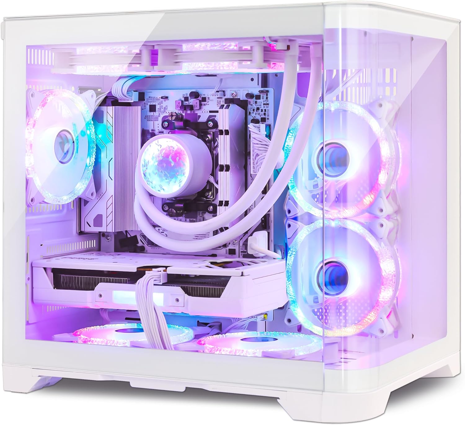 Poseidon Pre Built Gaming PC Desktop, 32GB DDR5, AMD Ryzen 5 9600X, RTX 5060 8G, 1TB PCIe SSD, 650W PSU, Water Cooling & 7 ARGB Fans, High-end Tower Computer for Gamer, Home and Office- White