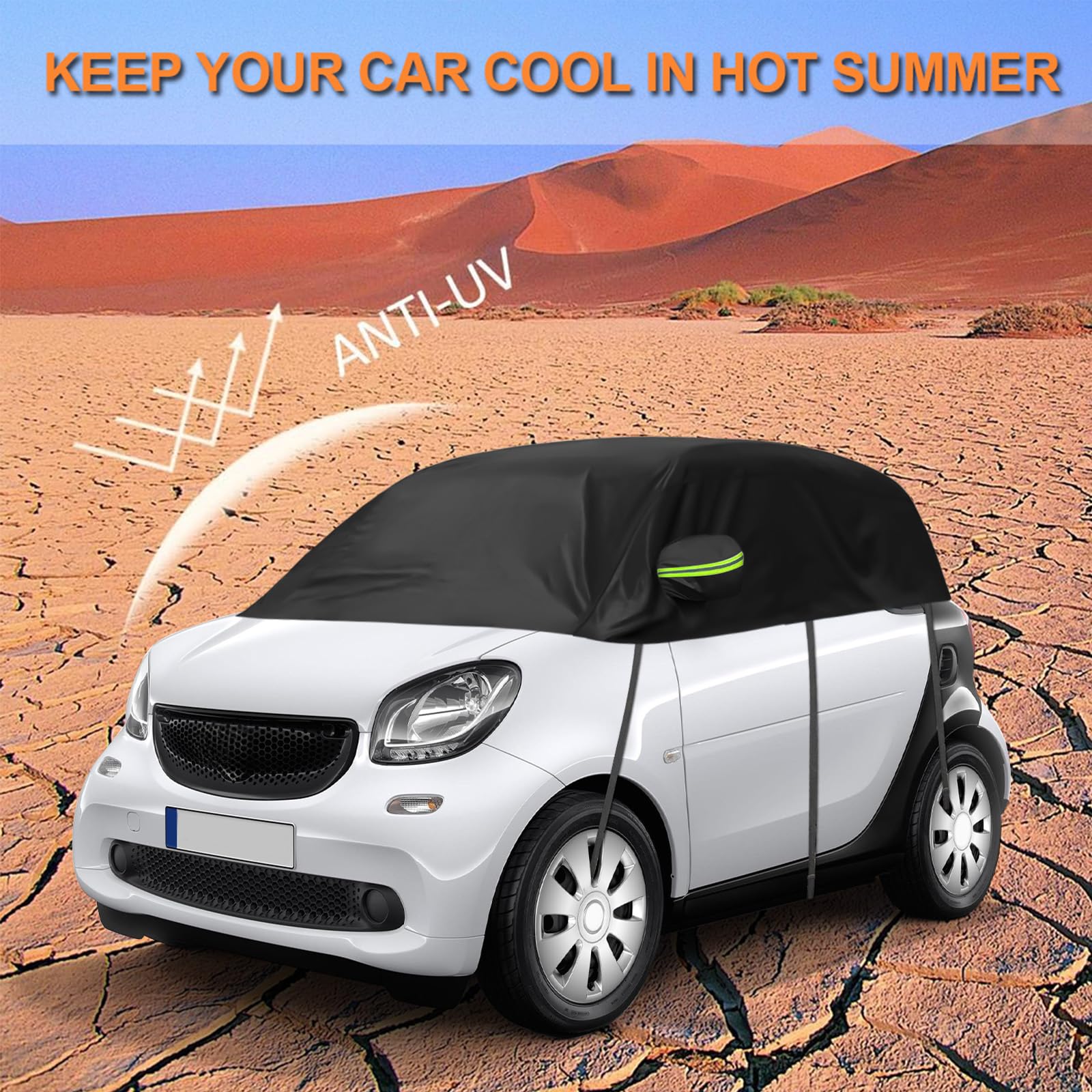 Pokrowiec na samochód zewnętrzny średni kompatybilny z Smart Fortwo 2006-2025, wodoodporny pokrowiec samochodowy przeciw słońcu śnieg mróz czarny