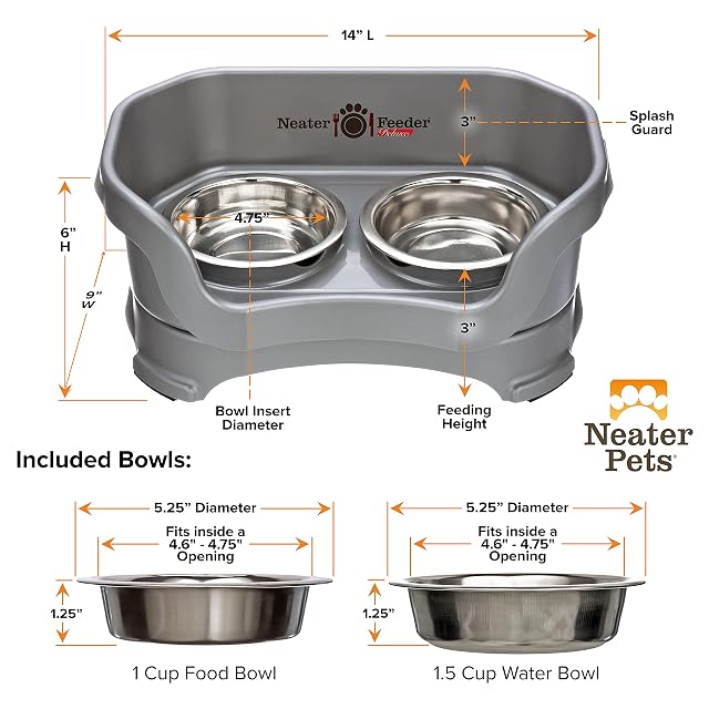 Foto 8 de 8 de Neater Feeder - Modelo Deluxe - Cuencos para Gatos a Prueba de desorden (Gato, Gris plomizo)