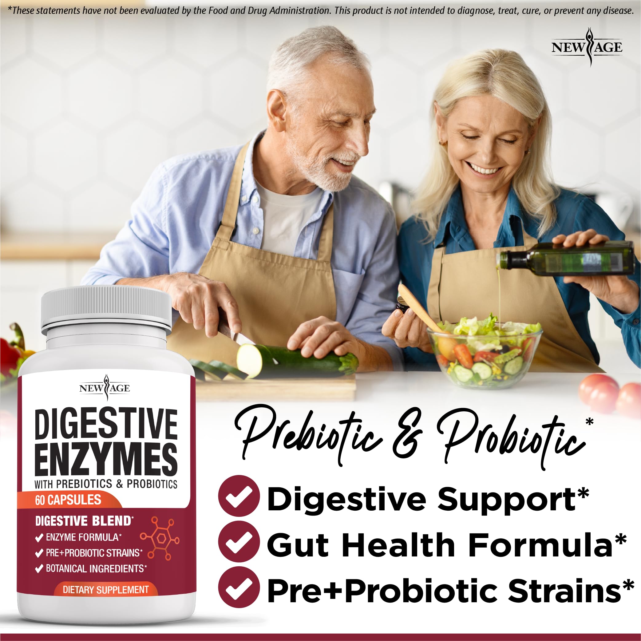 NEW AGE Digestive Enzymes for Gut Health - Probiotic Multi Enzymes with Prebiotics and Probiotics with Lipase for Women and Men for Digestive Health, Daily Enzymes for Digestion - 120 Count — Amazon image 2