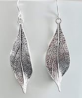 Vista 3 de Wavy Leaf on Sterling Silver Dangle Earrings Bohemian Boho