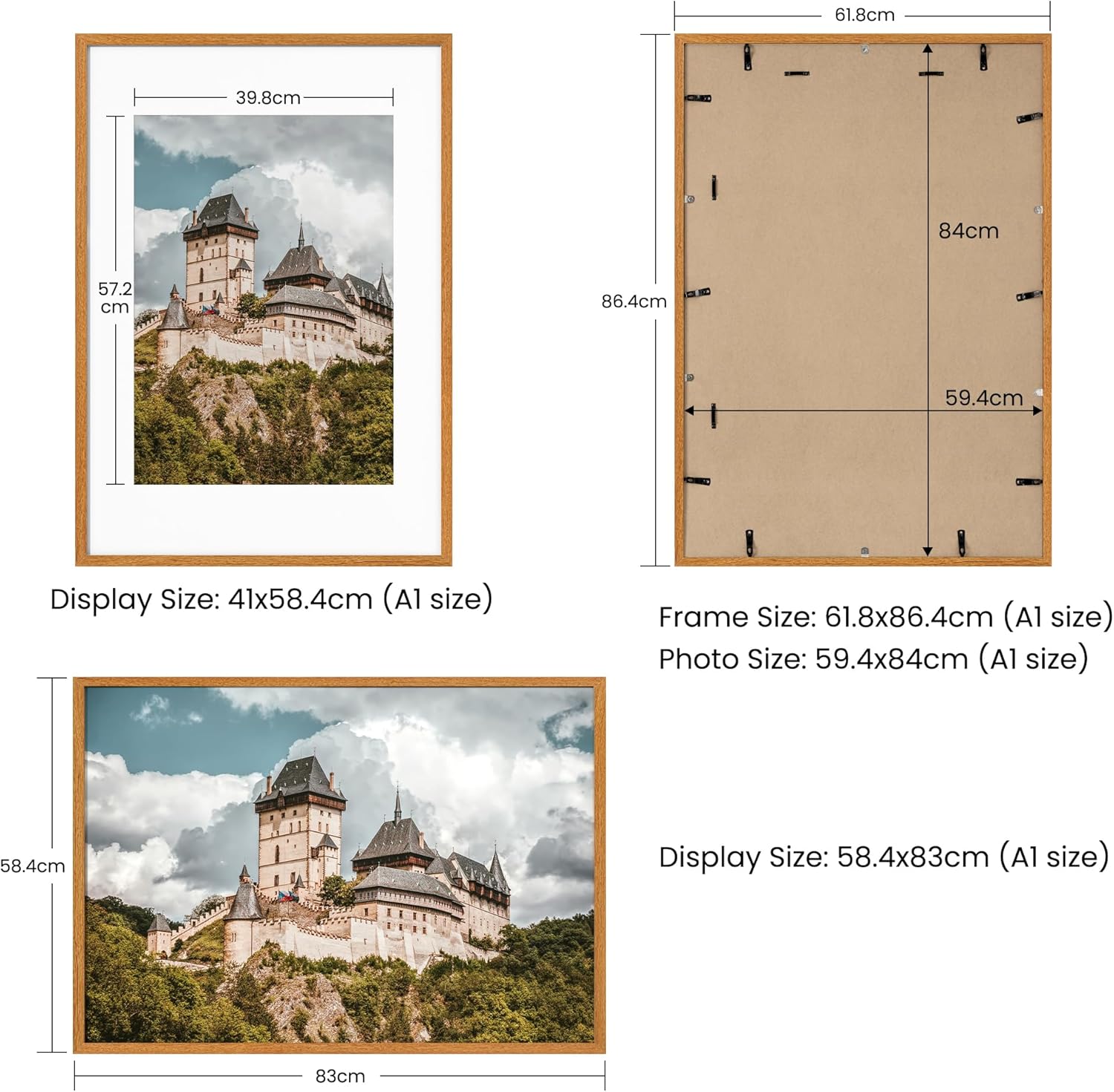 Axeman A1 Picture frame with mat for A2, Tempered Glass and Hanging Hardware Included Natural Teak Home Decor Art Hanging Poster Frame, Natural Teak