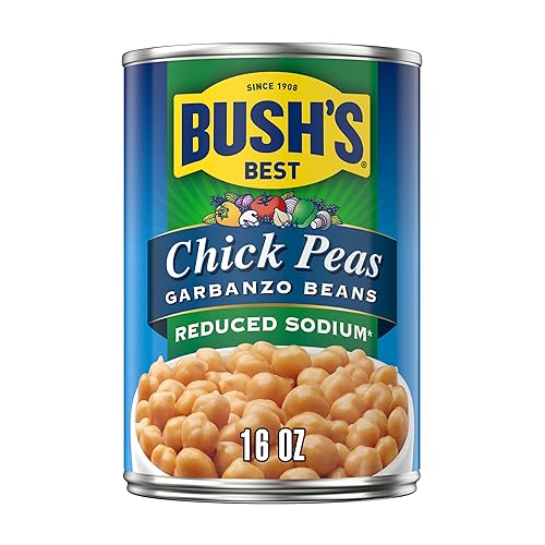BUSH'S BEST Garbanzos Garbanzos reducidos en sodio, fuente de proteína y fibra a base de plantas, bajo en grasa, sin gluten, 16 oz