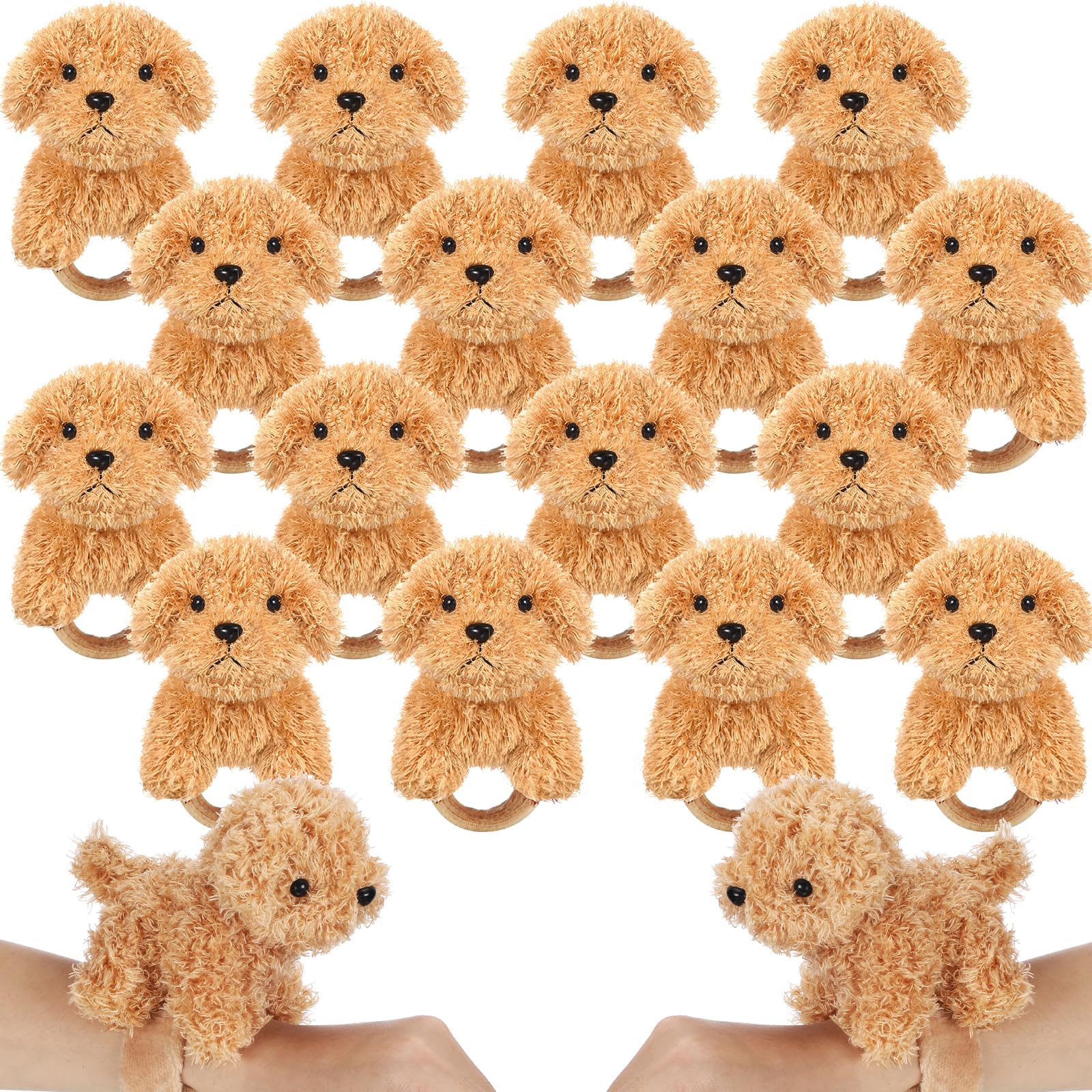 Ceenna 16 Pcs Puppy Dog Stuffed Animal Slap Bracelets Party Favors Plush Slap Bracelet Bulk 8.66 Inch Wristband for Goodie Bag Filler Easter Gift