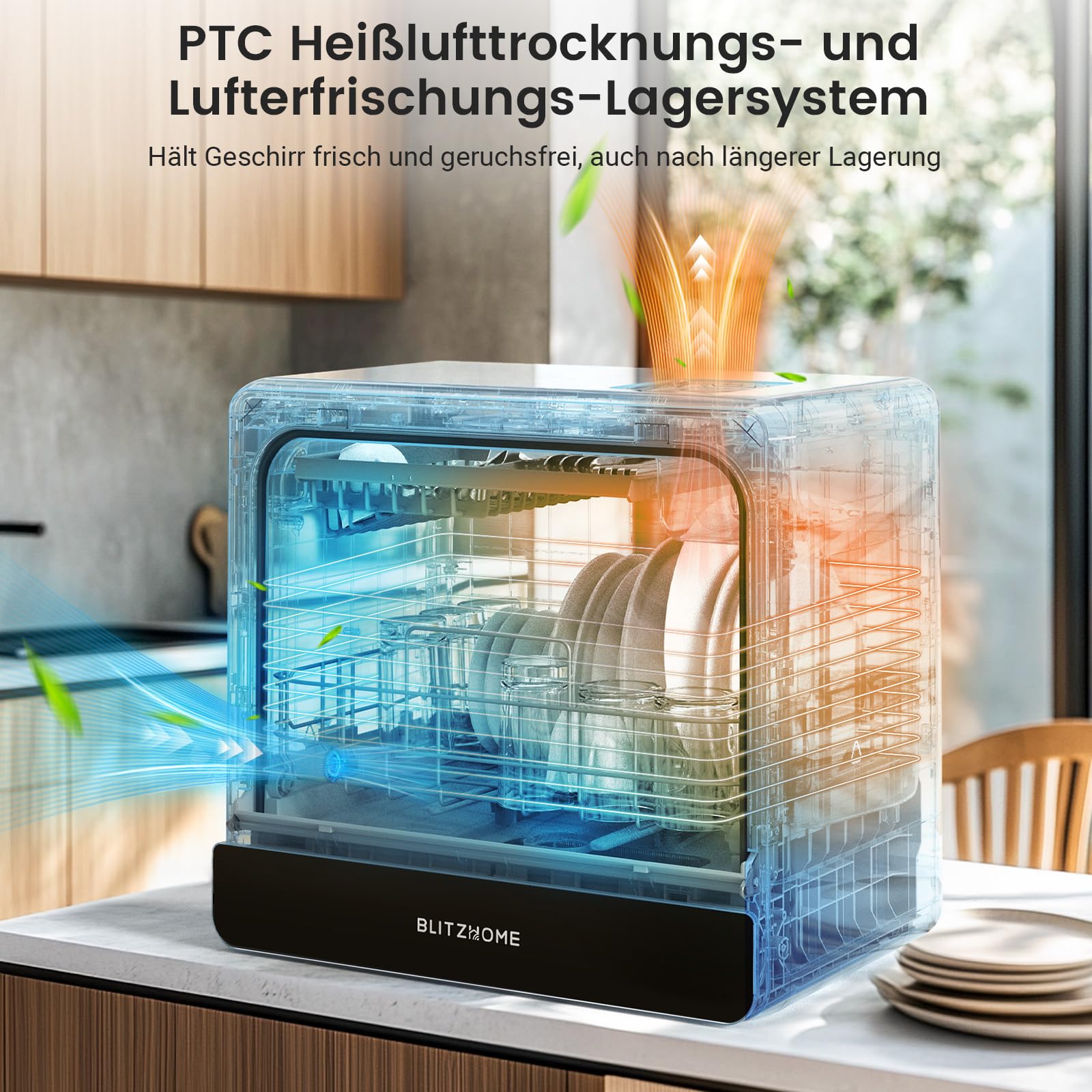 BLITZHOME Mini Geschirrspüler 9 Programme Tischgeschirrspüler 5,2L Wassertank Smart App Steuerung