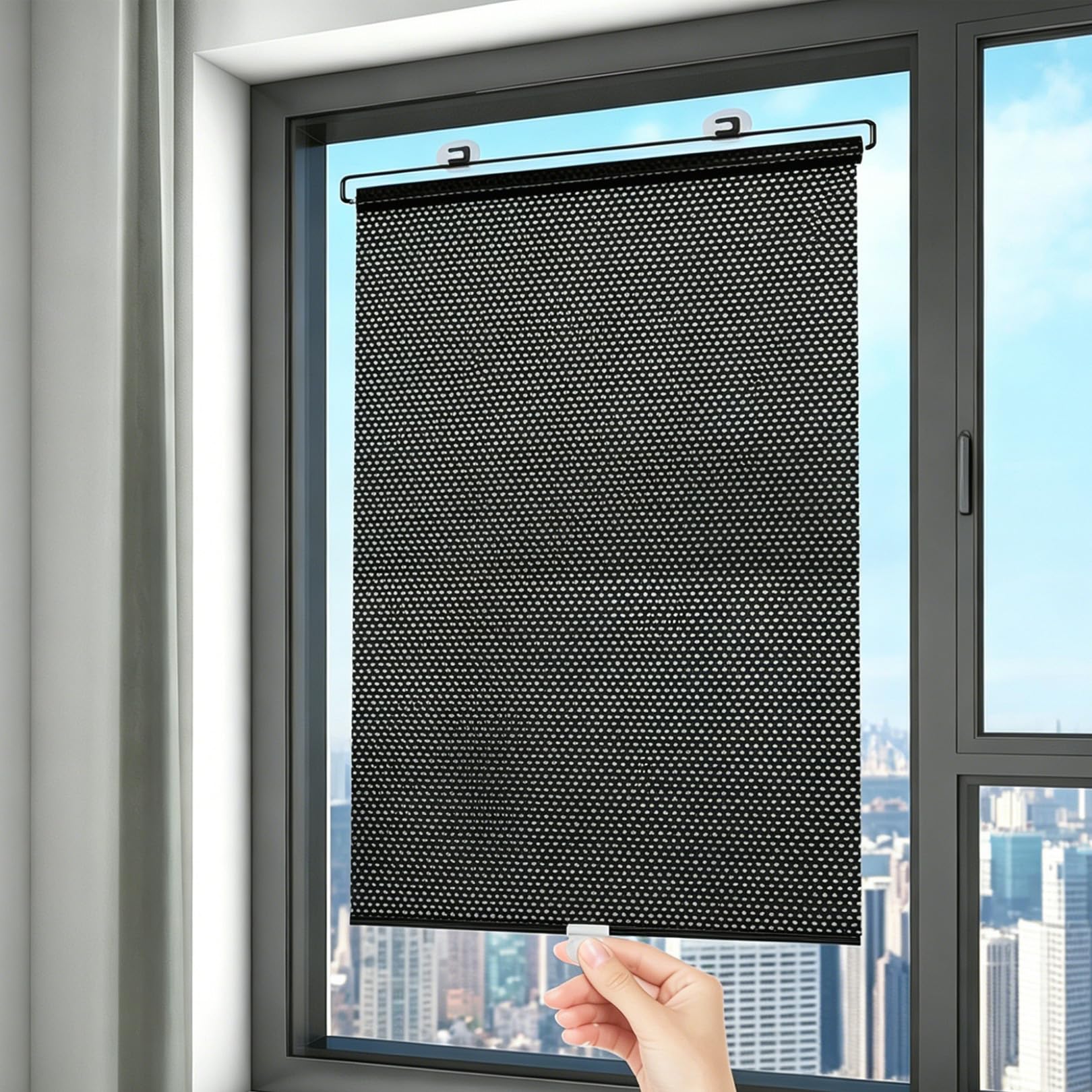 68x150cm Saugnapf Rollo ohne Bohren Sonnenschutzrollo | Wasserdichtes PVC Einziehbarer Sichtschutzrollo Hitzeschutz Rollo für Fenster Verdunklungsrollo,Jalousien für Balkon,Büro