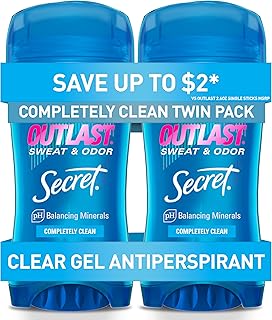 Secret Outlast Antiperspirant Deodorant for Women, 72hr Sweat & Odor Protection, PH Balancing Minerals, Clear Gel, Completely Clean Scent, 2.6 oz (Pack of 2)