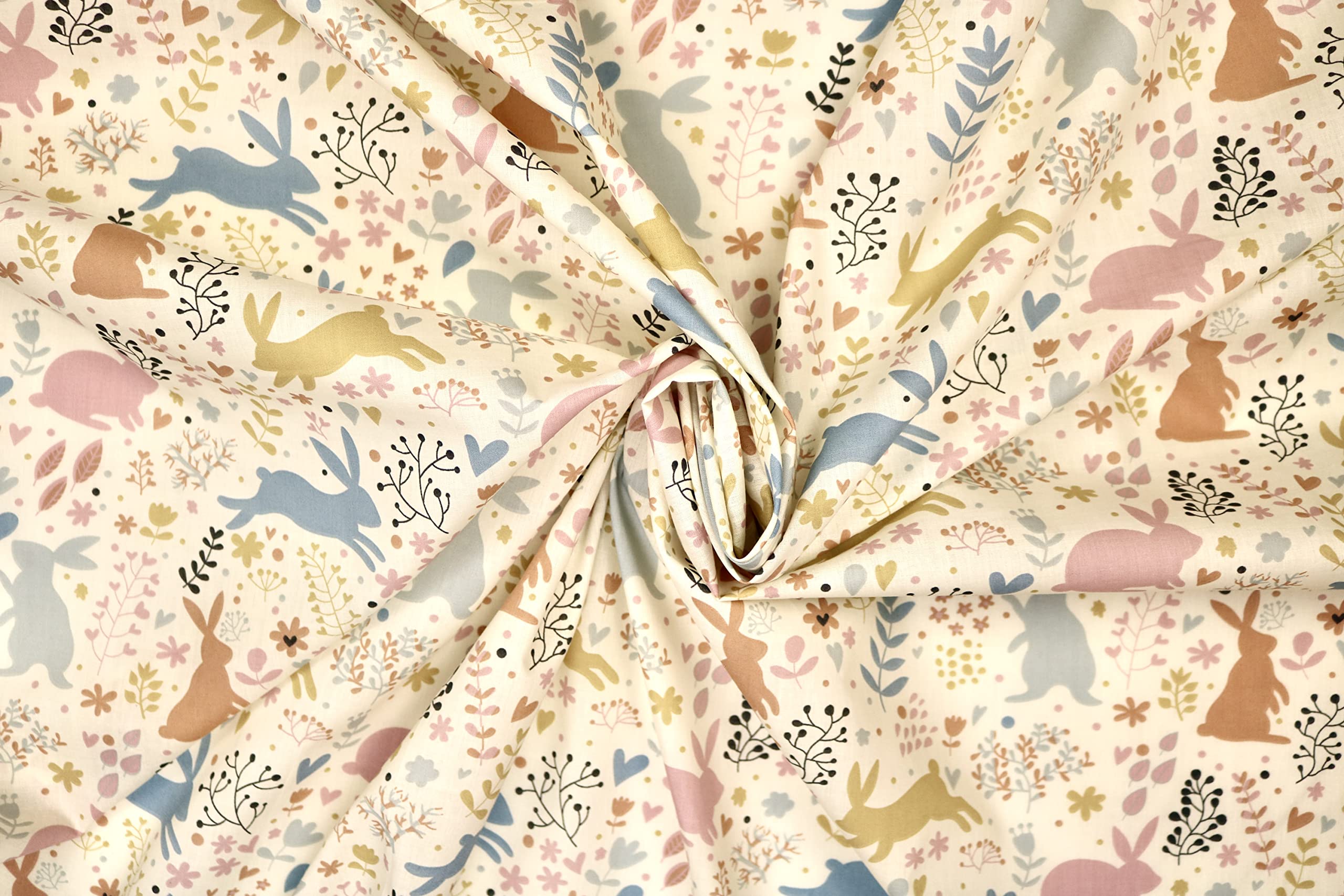 Pyrhan Cute Easter Bunnies Polycotton Prints –45 Inch Wide Dress Fabric Material by The Metre -Floral Polycotton Print Used in Sewing Kit and Accessories-Quilting Fabric (Ivory)