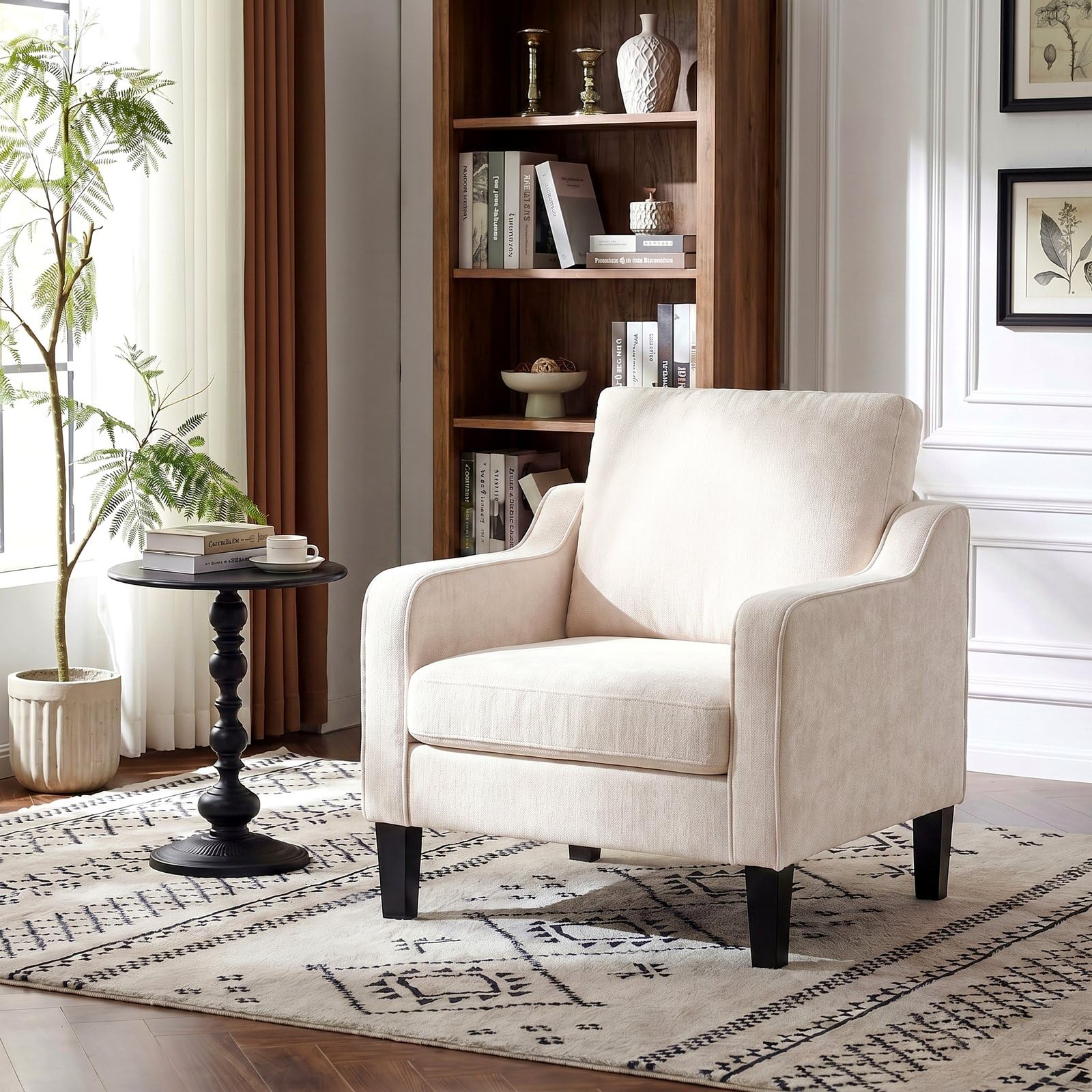 Clevich Sessel Gepolstert, Loungesessel aus Chenille, Mid-Century-Akzentstuhl, Polstersessel mit Armlehnen, Ohrensessel für Schlafzimmer, Fernsehsessel für Wohnzimmer, Komfort (1pc, Beige)
