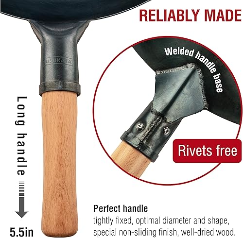 Miniatura 3 de YOSUKATA Sartén para wok de fondo redondo azul – Woks y sartenes de 14 pulgadas + espátula y cucharón de 17 pulgadas – Juego de 2 herramientas de