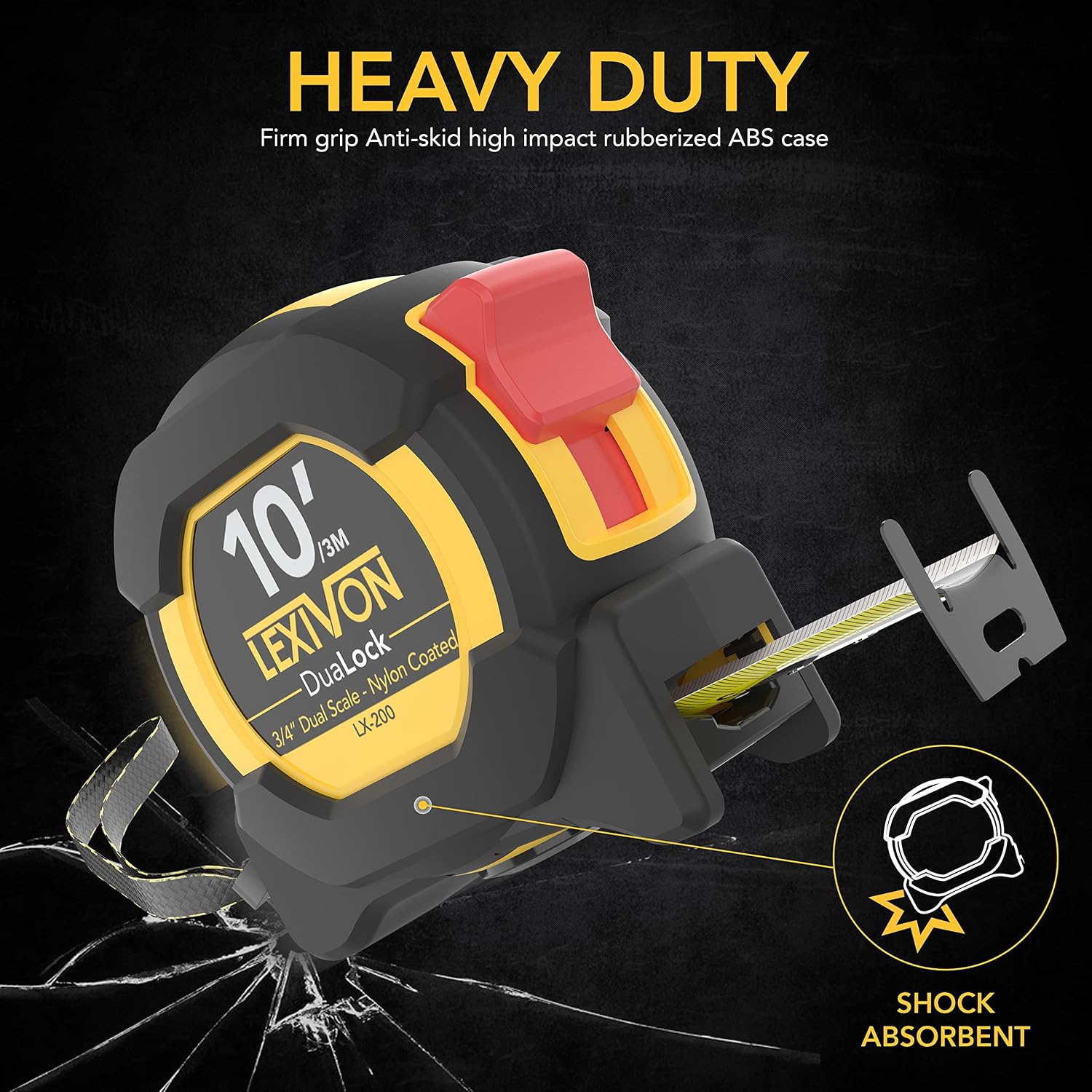 LEXIVON [3-Pack] 10Ft/3m DuaLock Tape Measure | 3/4-Inch Wide Blade with Nylon Coating, Matt Finish White & Yellow Dual Sided Rule Print | Ft/Inch/Fractions/Metric (LX-203)