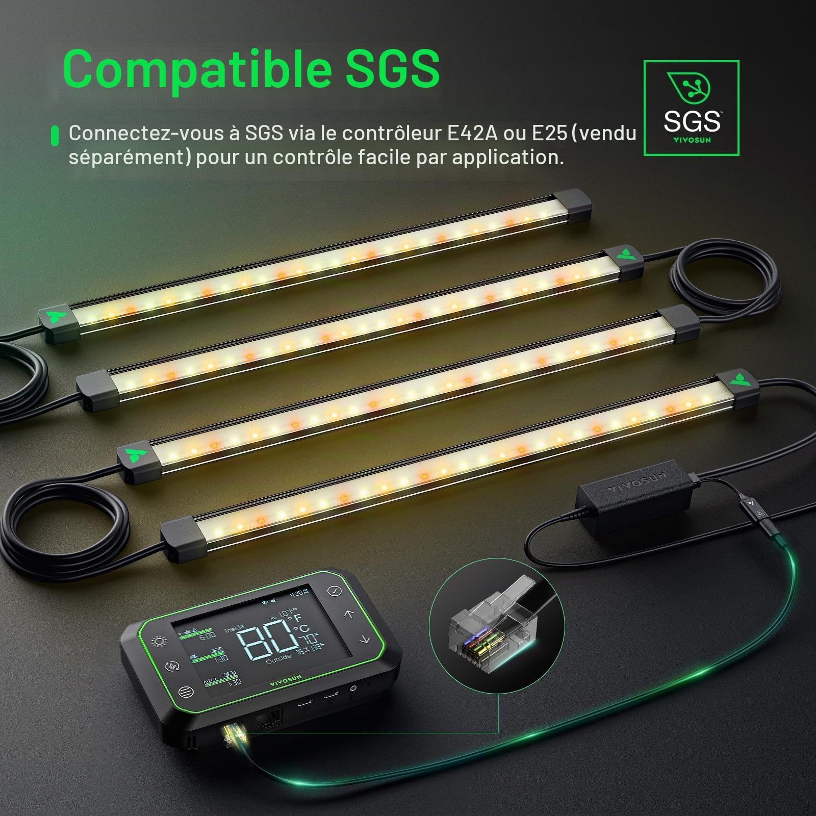 VIVOSUN Lumaray Lampe de Culture LED 40cm, Set de 4, Éclairage Latéral à Spectre Complet (60% Lumière Rouge) pour +25% Rendement, pour Serres de Culture, Fixation Magnétique, Compatible SGS