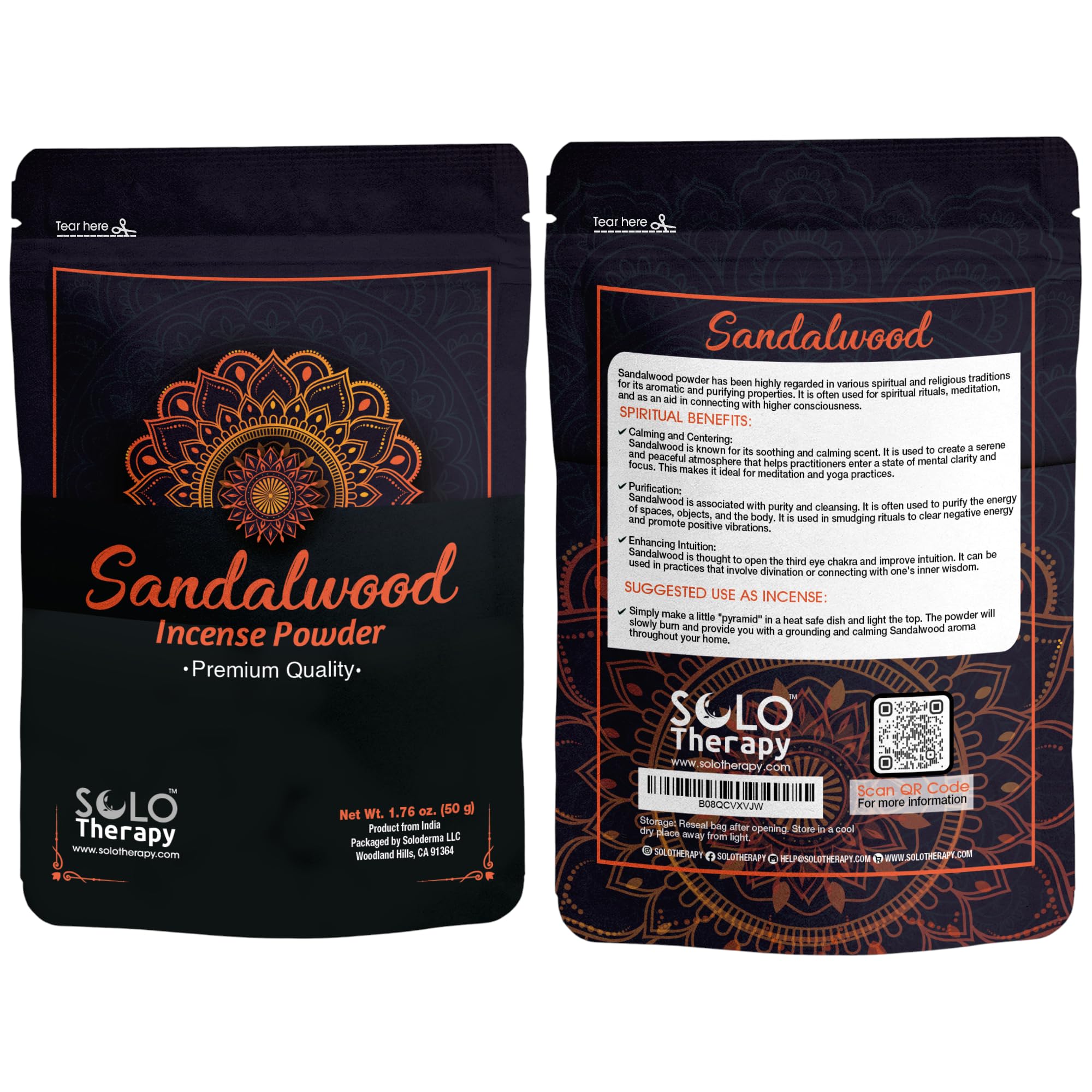 Sandalwood Incense Powder 50 Grams, Premium Quality, 100% Natural, Sacred Space, Natural Incense, Loose Incense, Product from India, Packaged in The USA (Sandalwood Incense Powder)