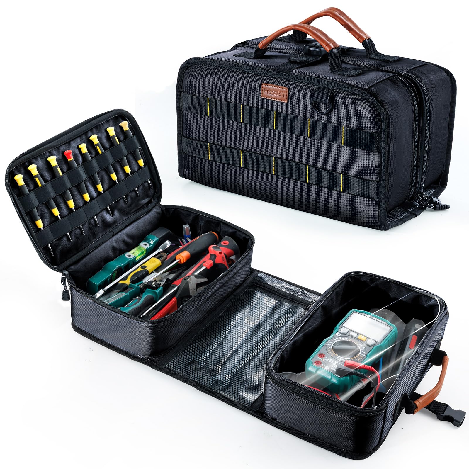 Tool Box Organizer with Clear Lid, Roll Up Tool Bag for Electricians